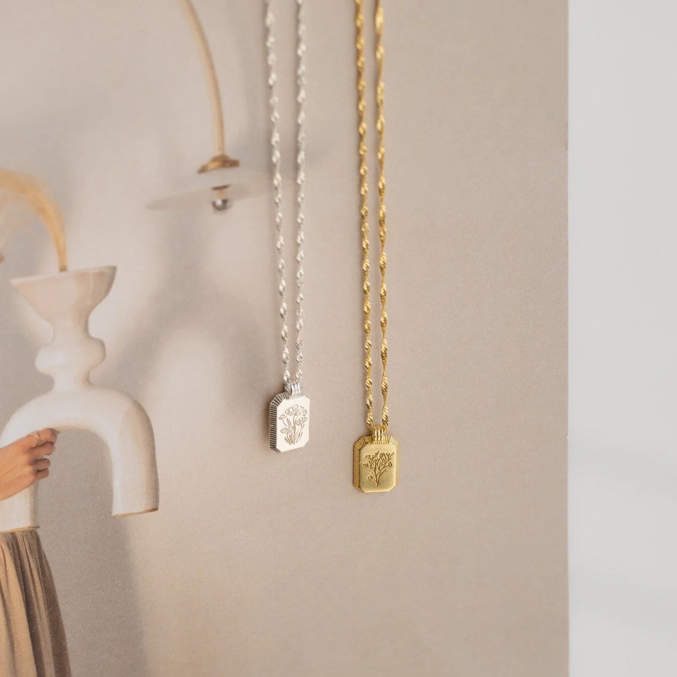 Ribbed Birth Flower Tag Necklace - Image 3