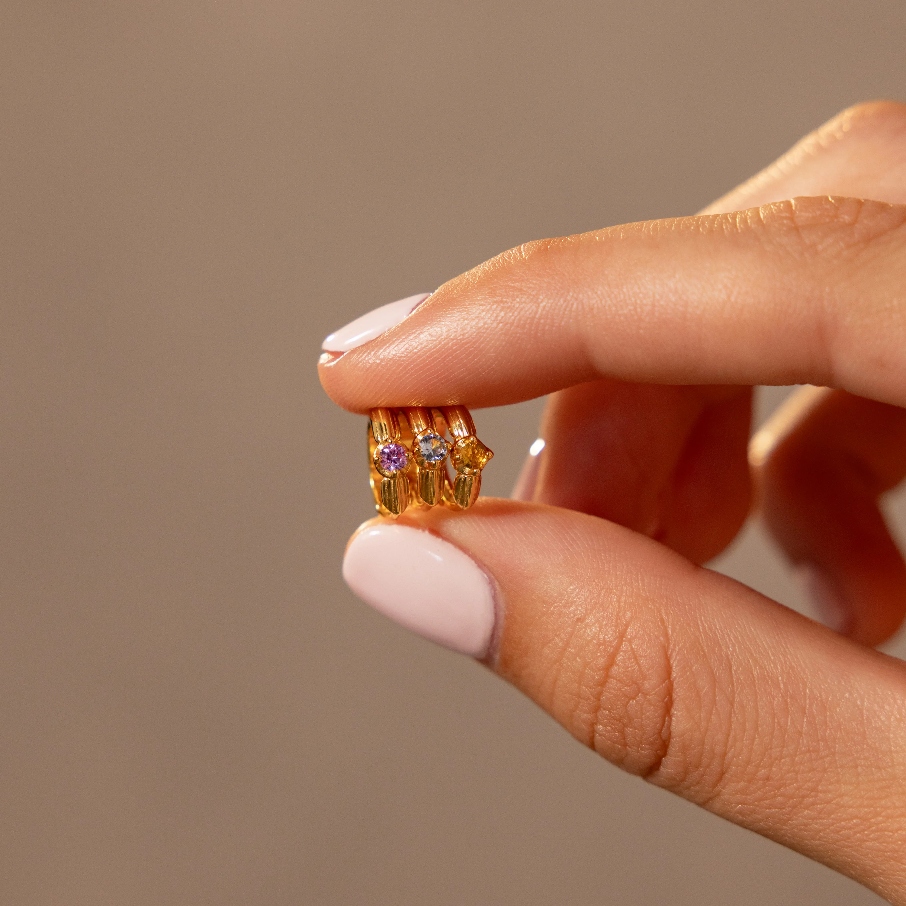 Ribbed Birthstone Huggies - Image 3