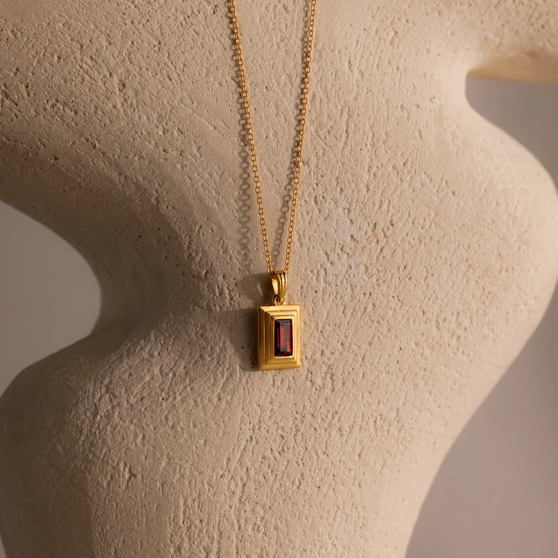 Ribbed Birthstone Pendant Necklace