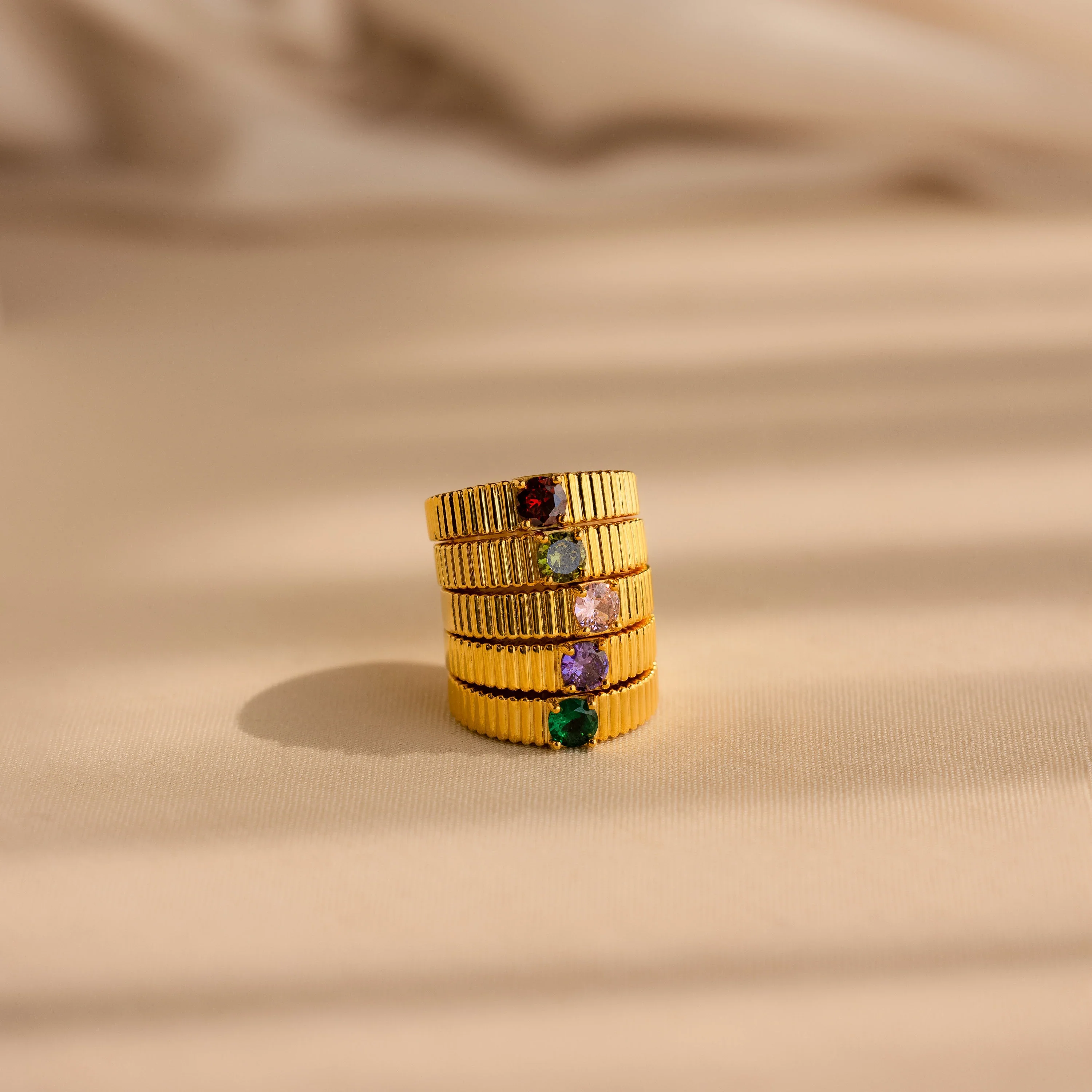 Ribbed Birthstone Signet Ring - Image 7