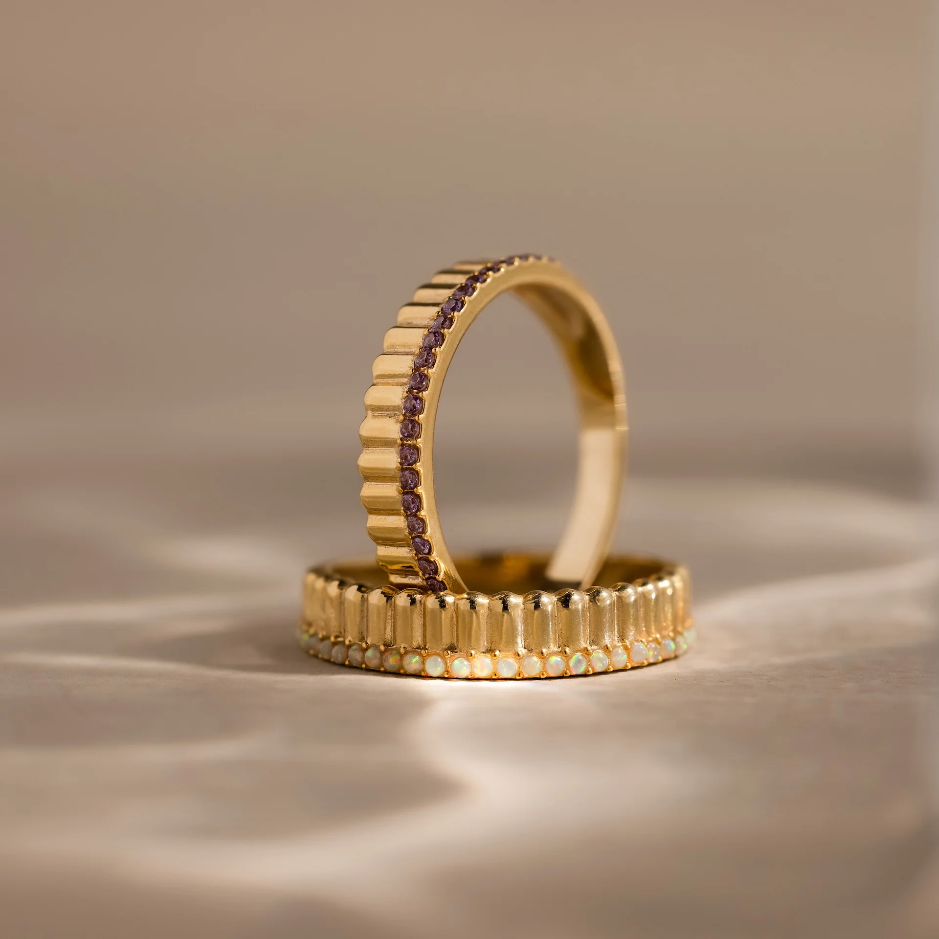 Ribbed Birthstone Stack Ring - Image 6