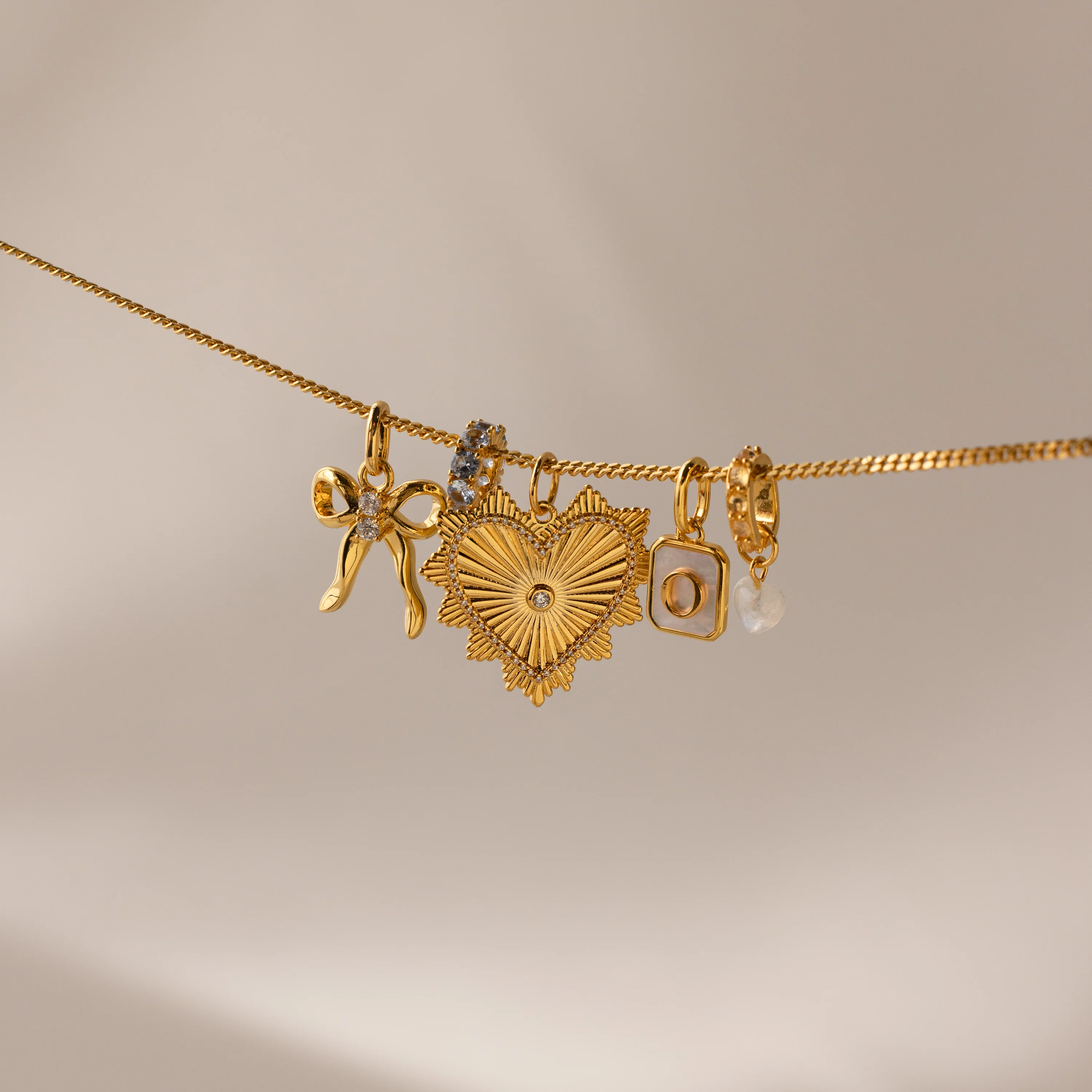 Ribbed Diamond Heart Charm in Silver - Image 7