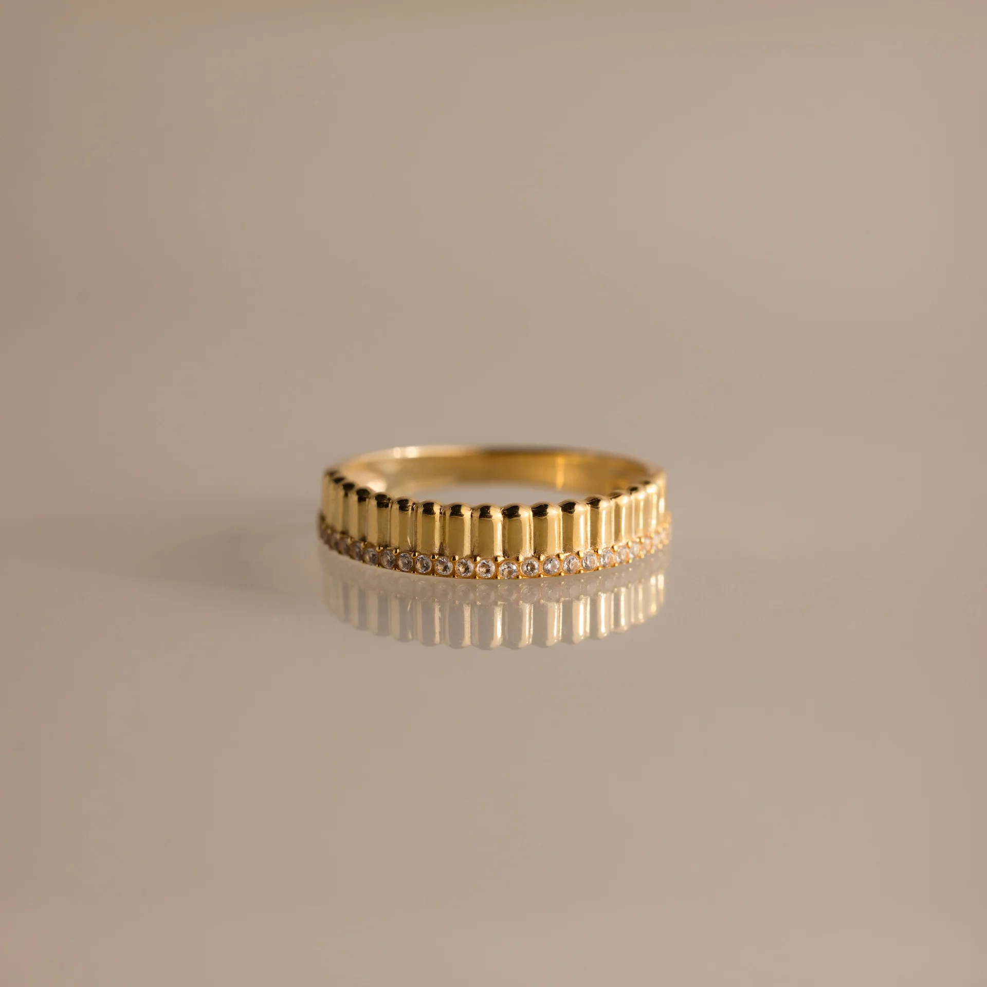 Ribbed Diamond Stack Ring