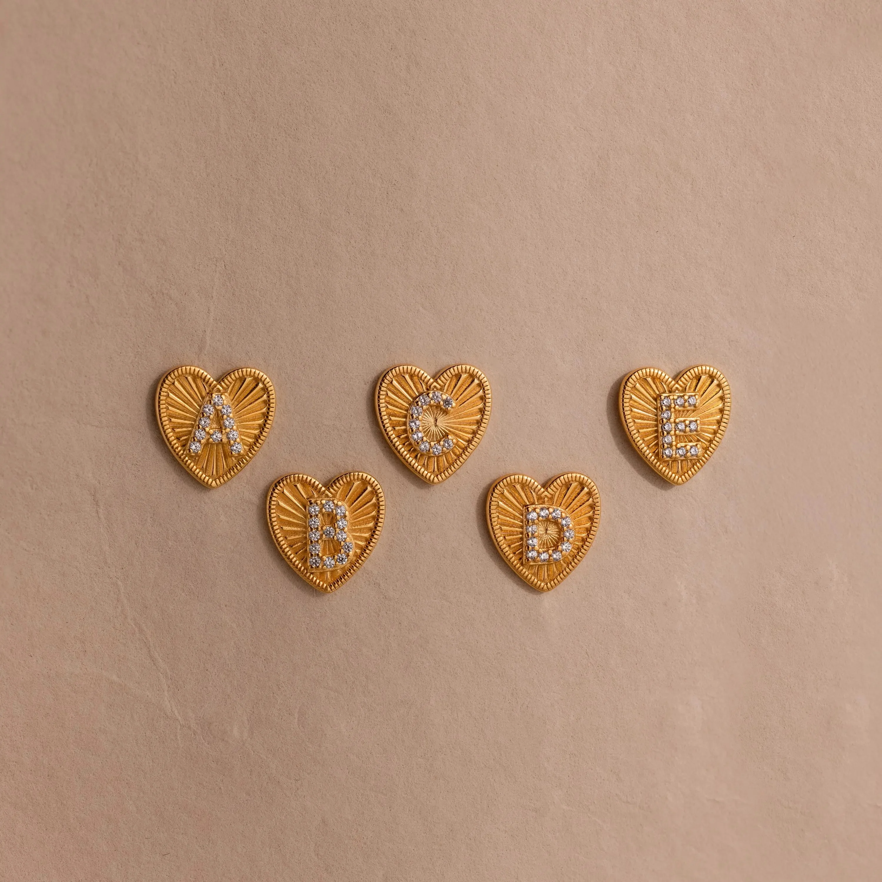 Ribbed Heart Initial Studs