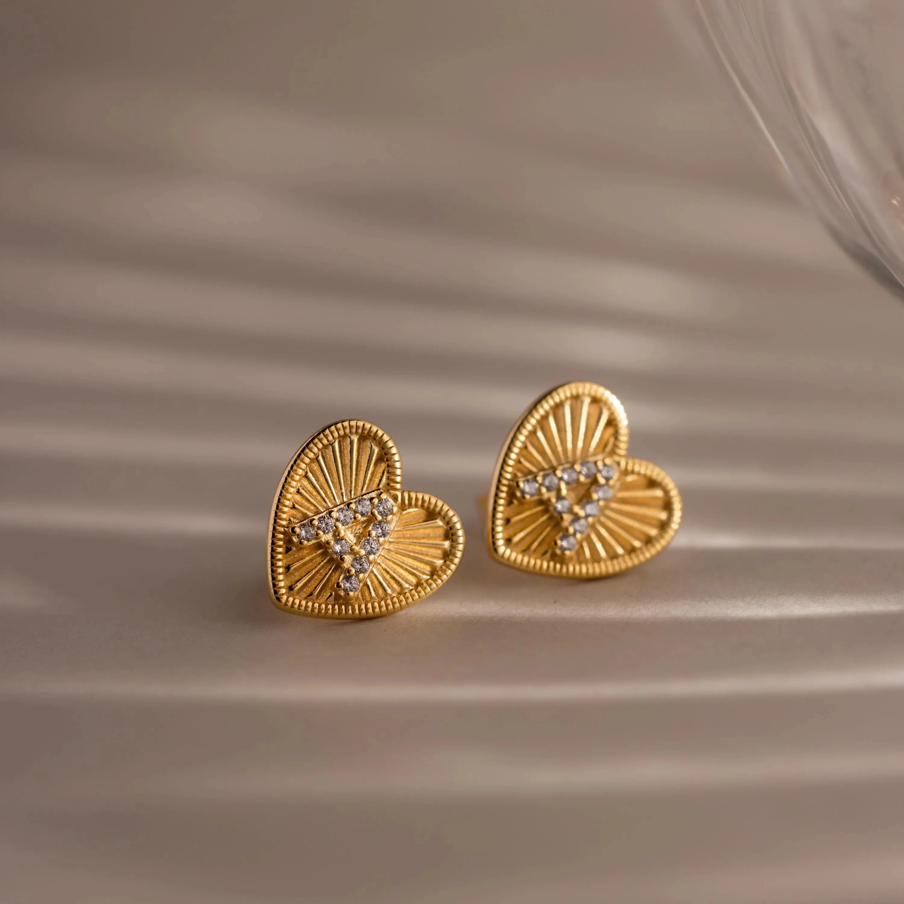 Ribbed Heart Initial Studs - Image 5