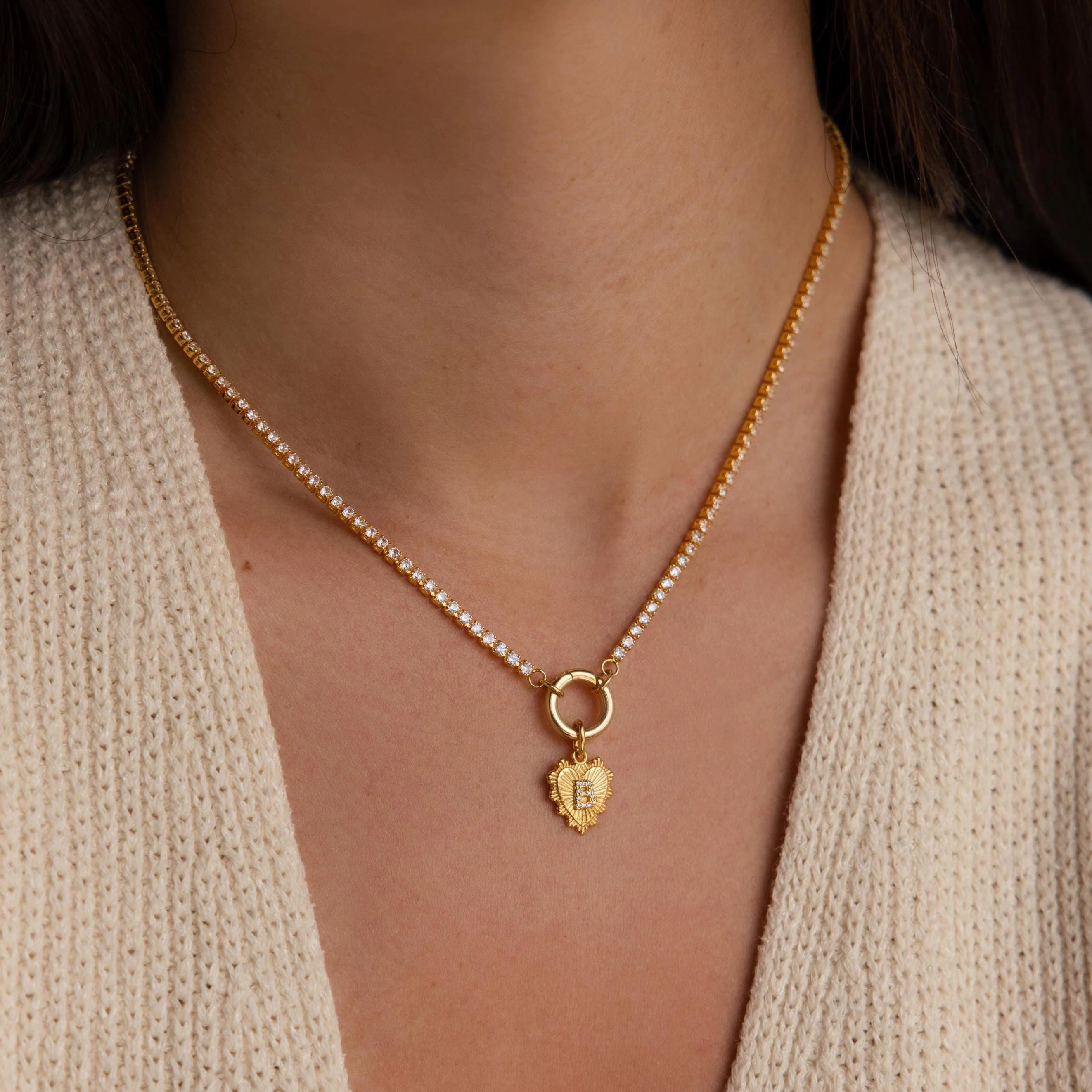 Ribbed Heart Pave Initial Charm - Image 2