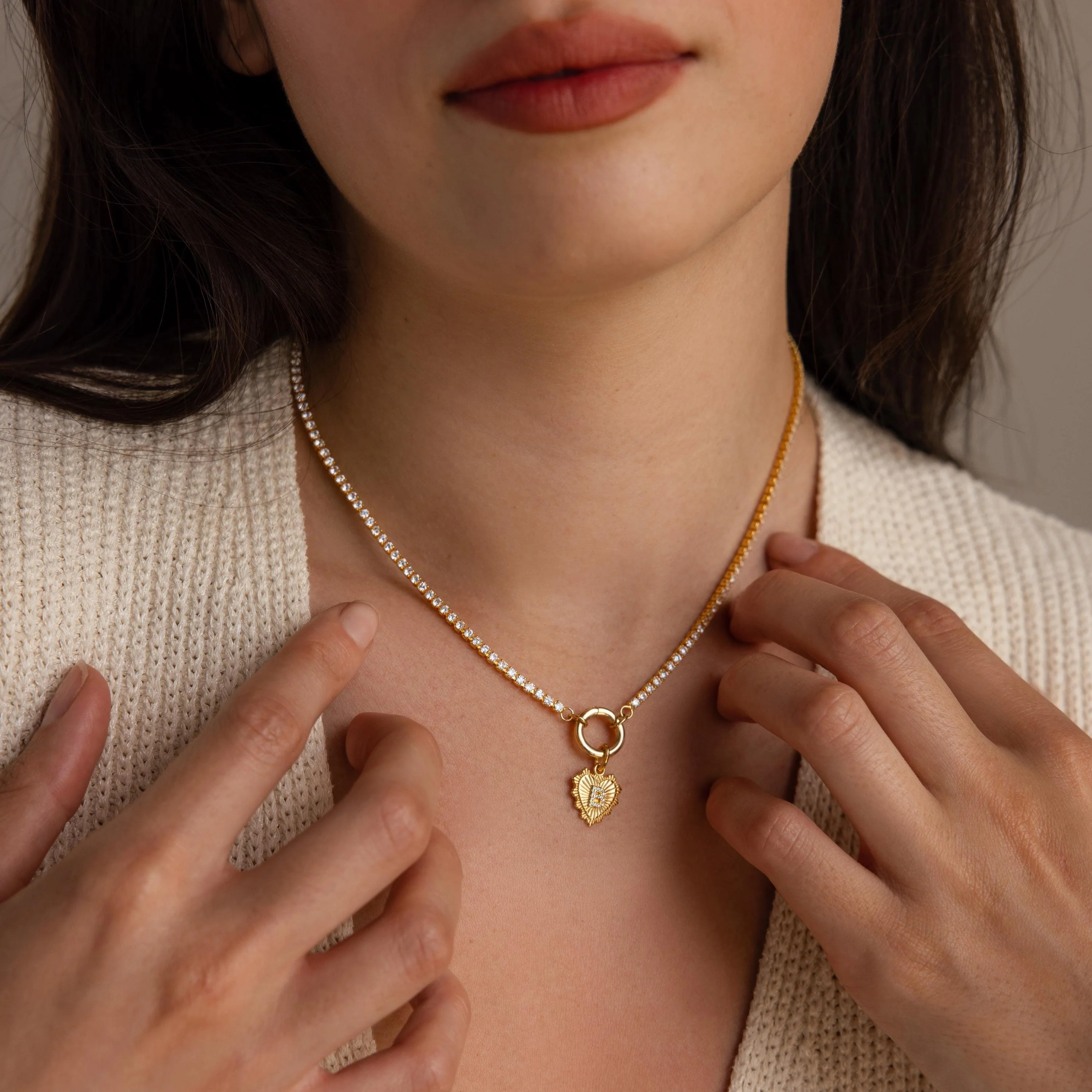 Ribbed Heart Pave Initial Charm - Image 4
