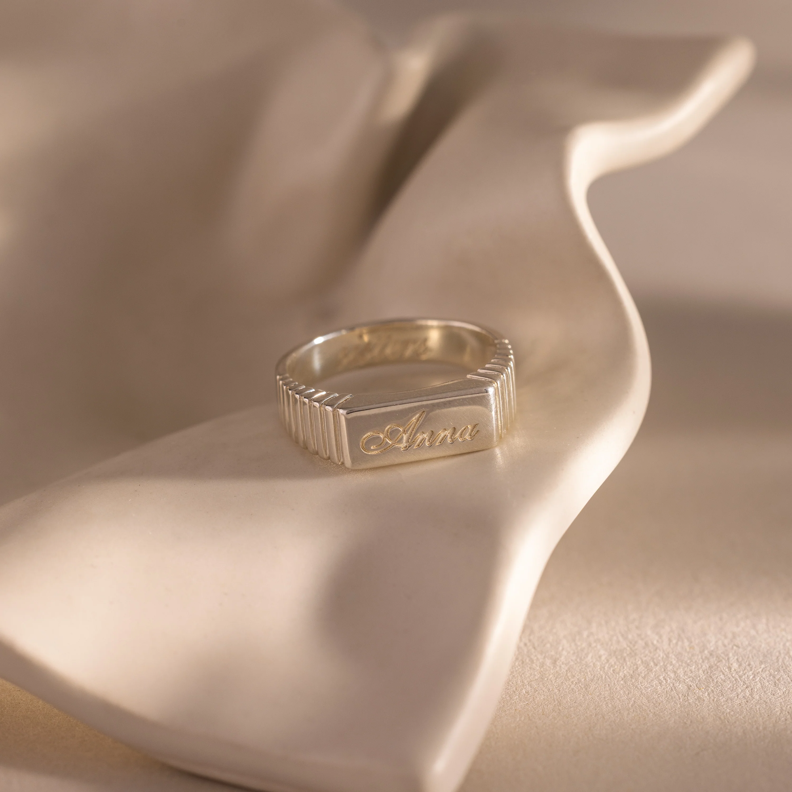 Ribbed Name Signet Ring - Image 2