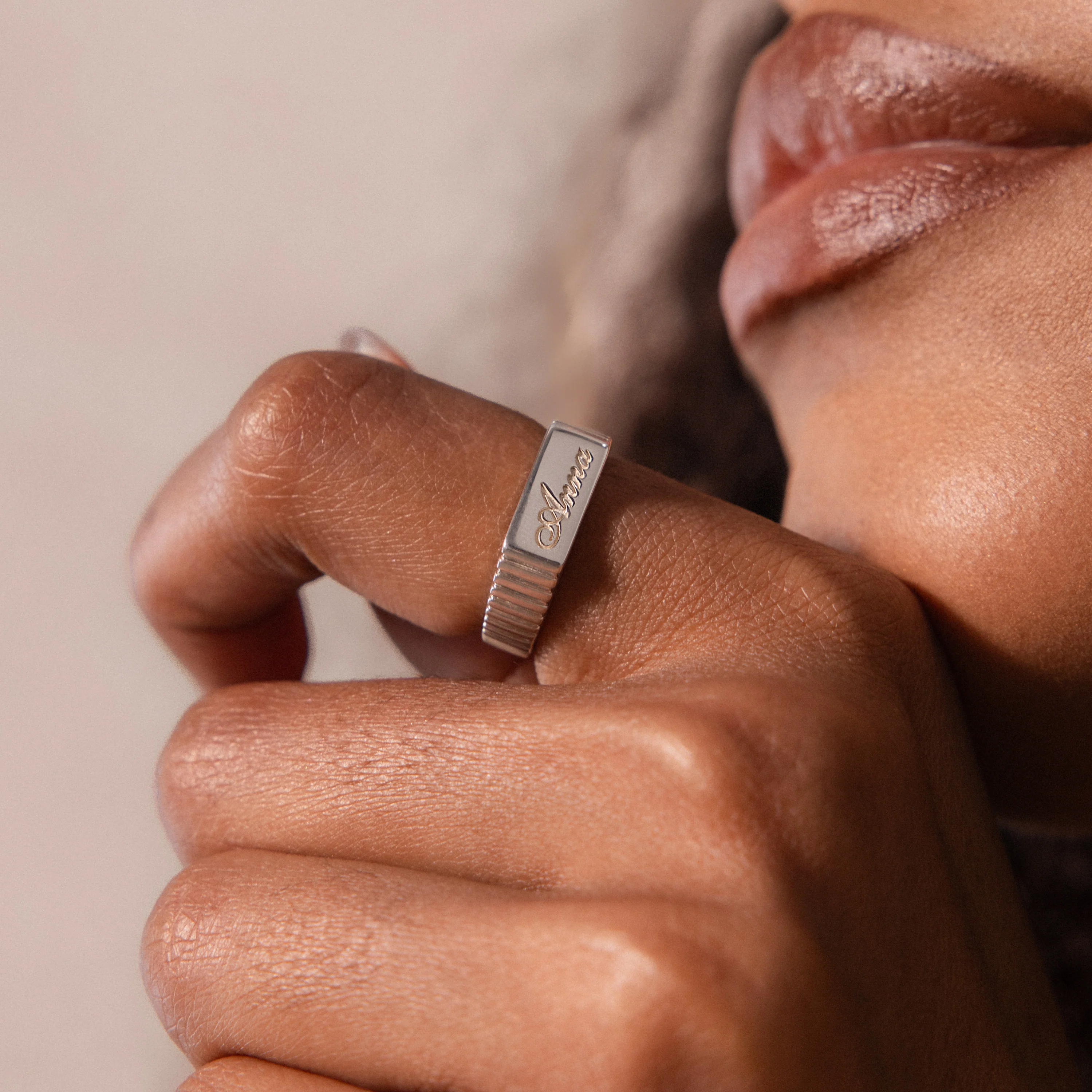 Ribbed Name Signet Ring in Silver - Image 2