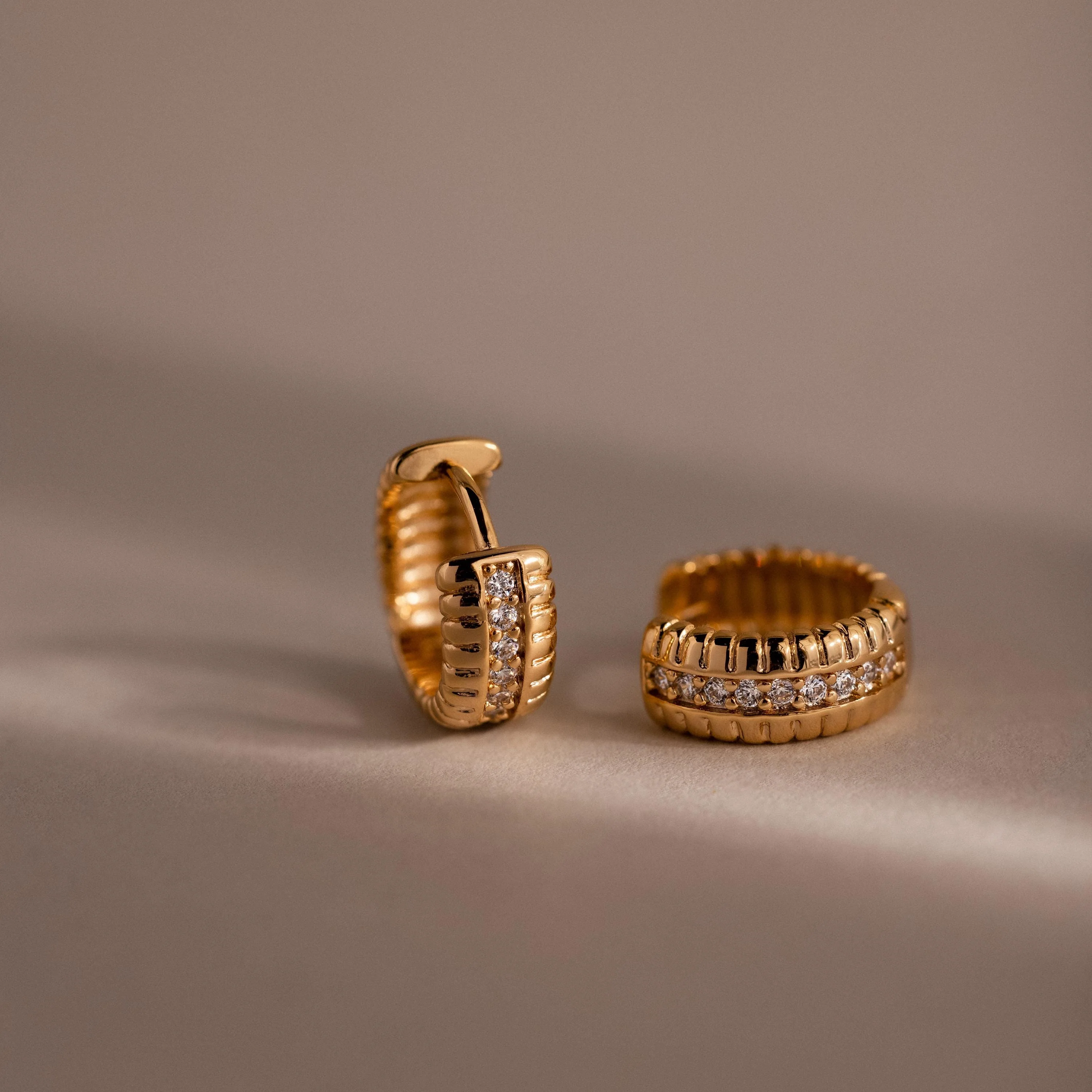 Ribbed Pave Huggies in 18K Gold - Image 3