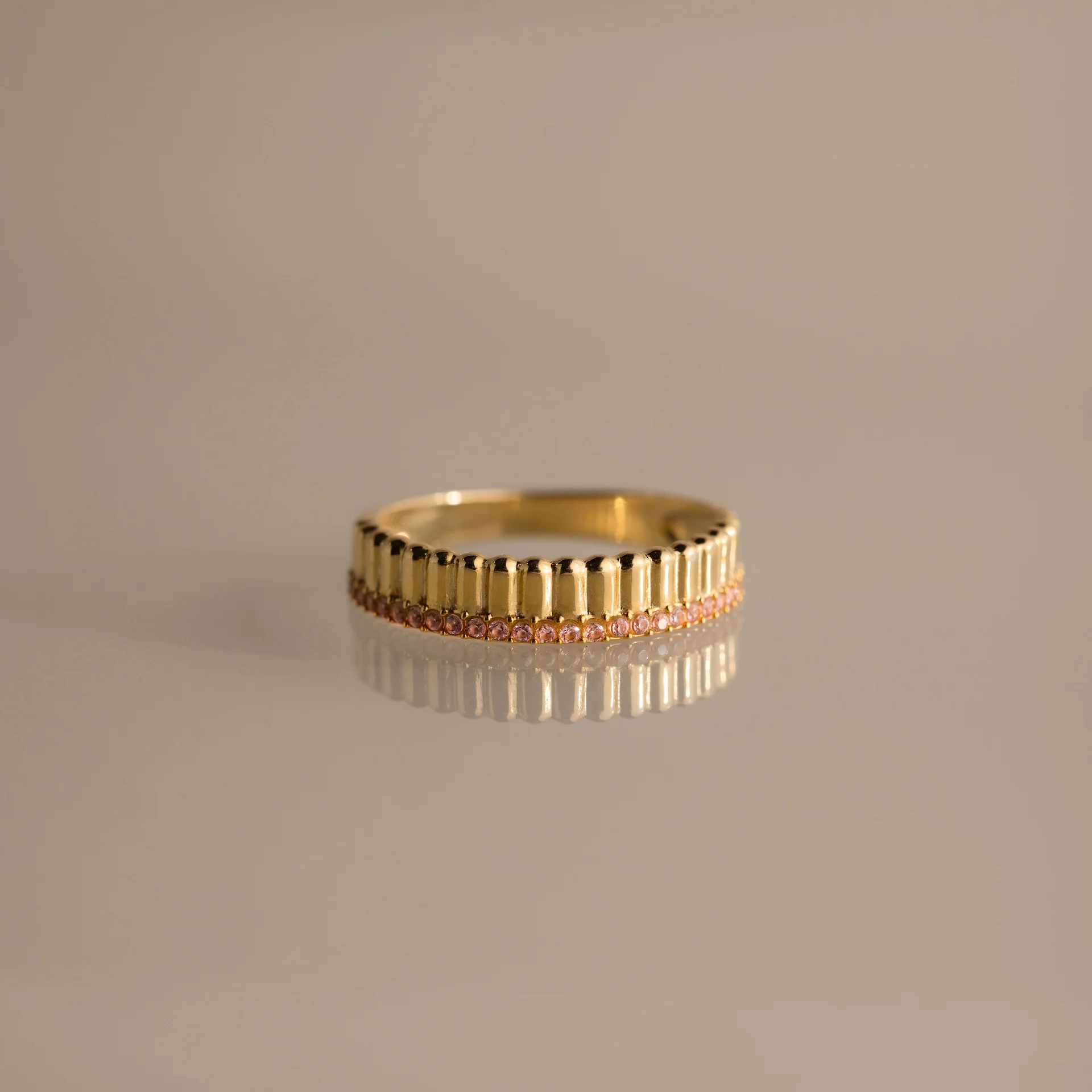Ribbed Pink Tourmaline Stack Ring