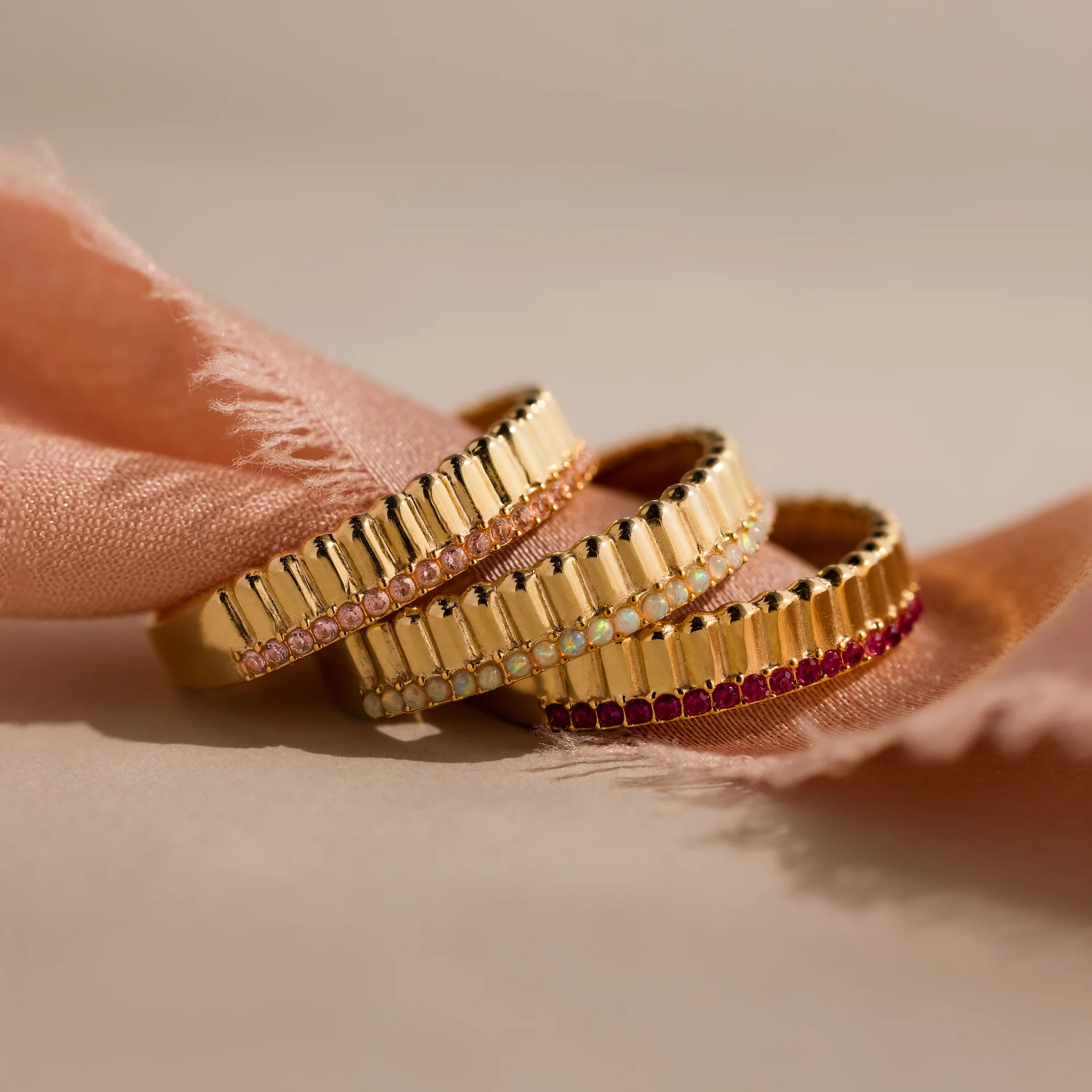 Ribbed Pink Tourmaline Stack Ring - Image 5