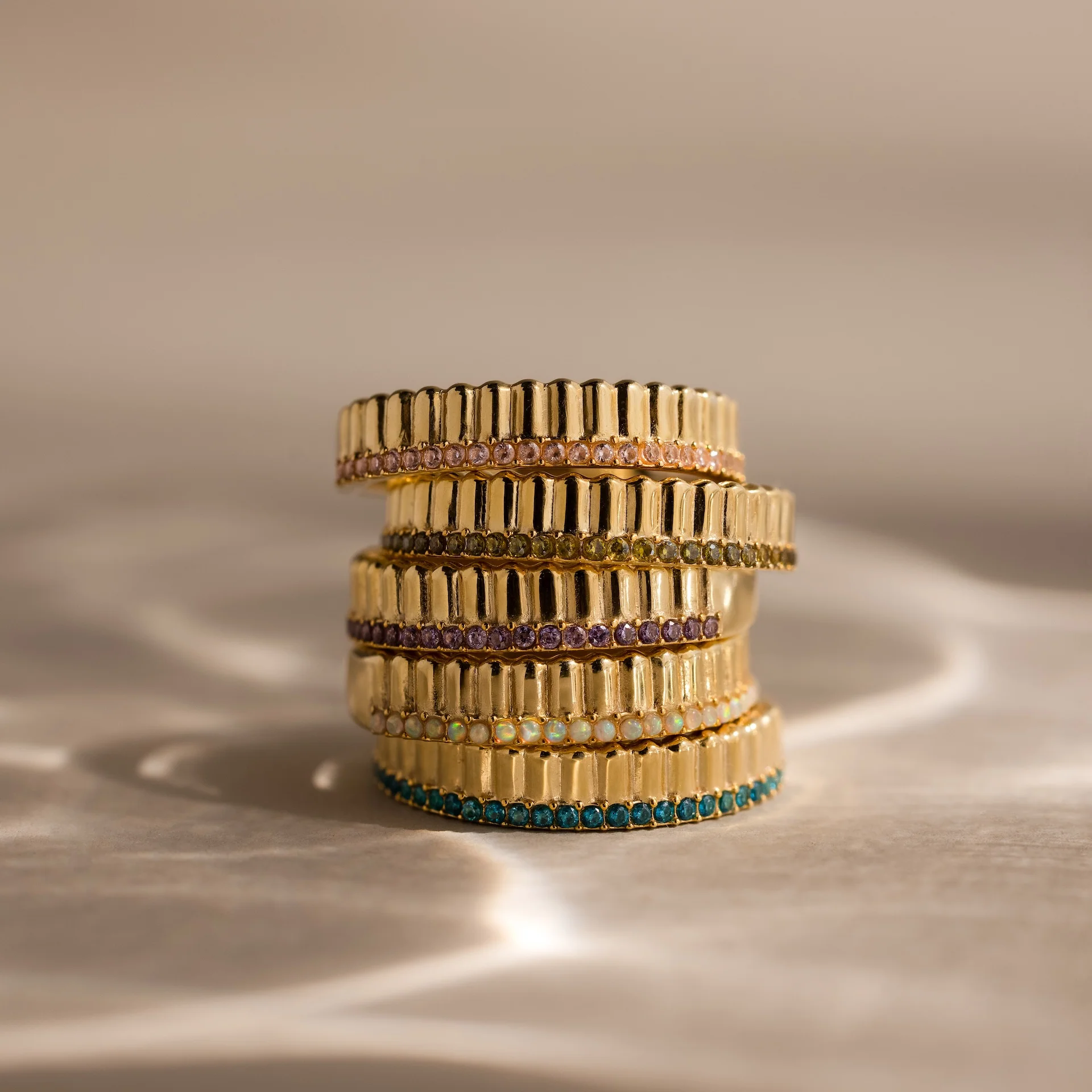 Ribbed Sapphire Stack Ring - Image 5