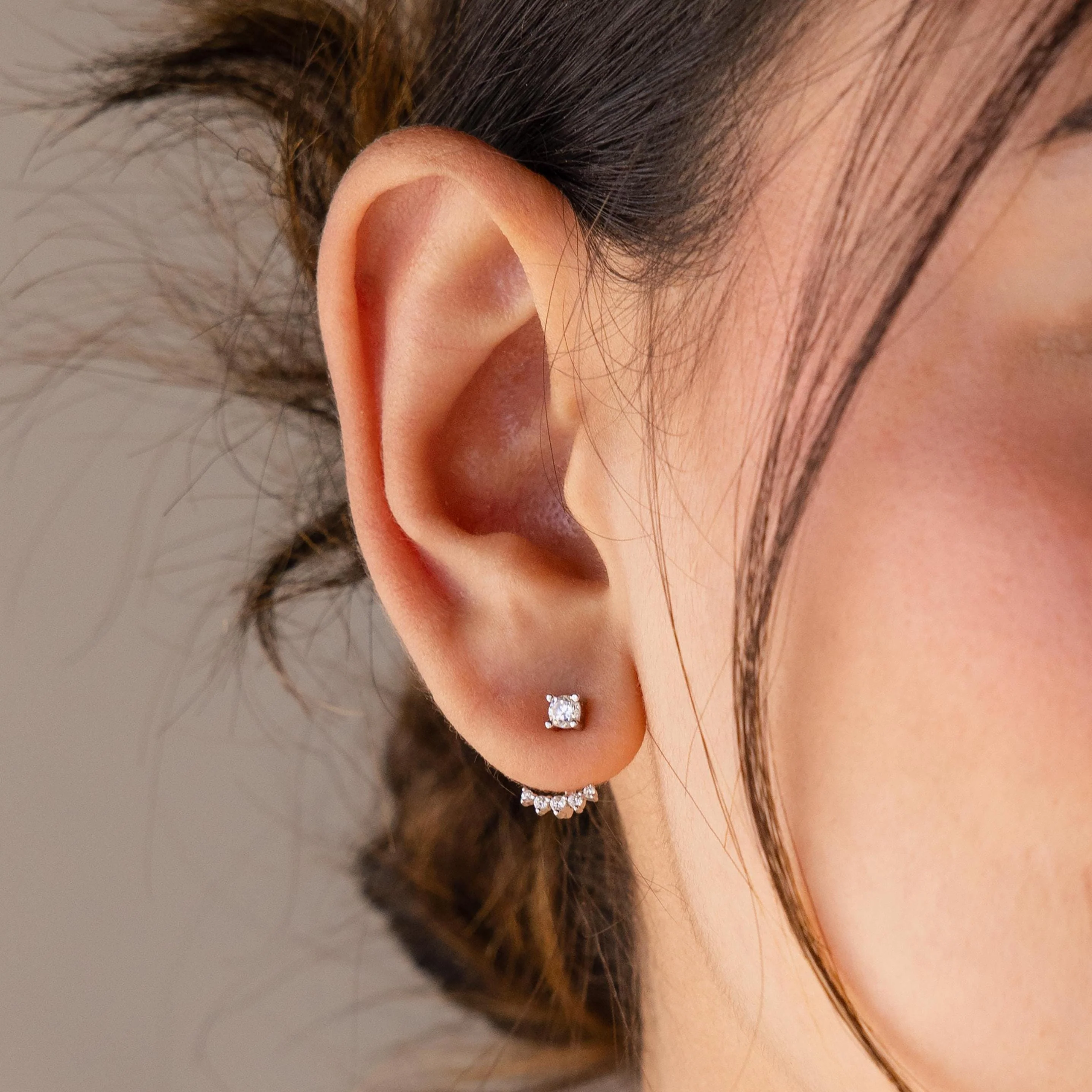 Round Diamond Ear Jackets in Silver - Image 2