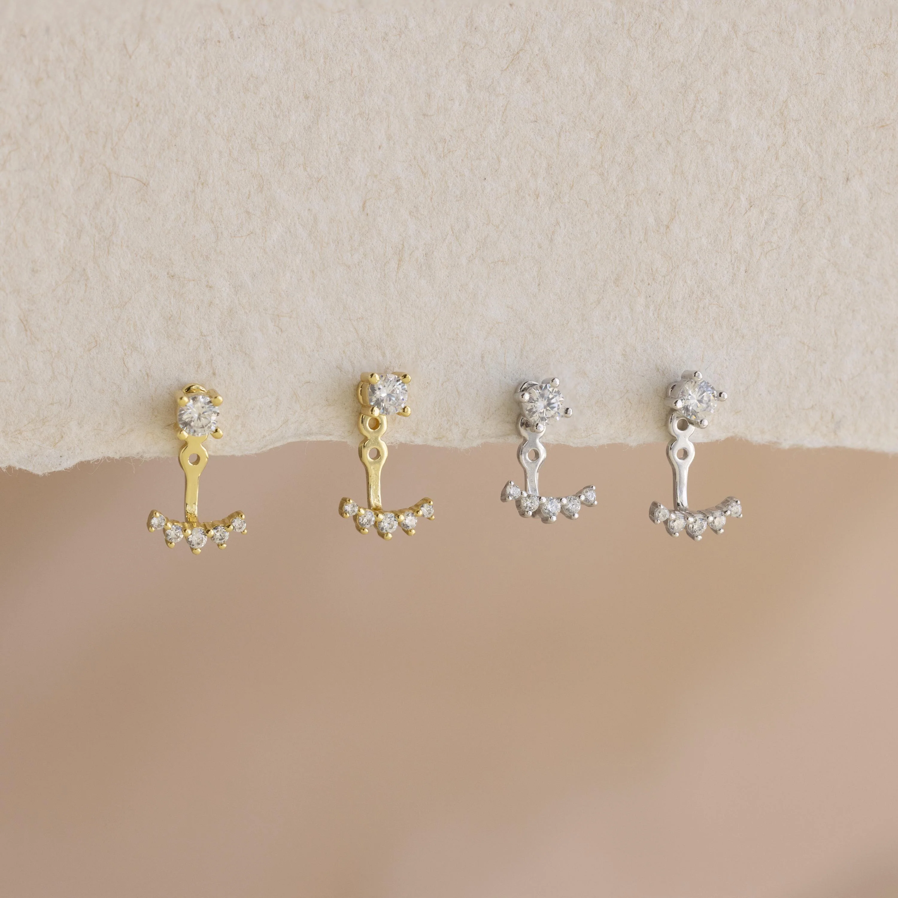 Round Diamond Ear Jackets in Silver - Image 3