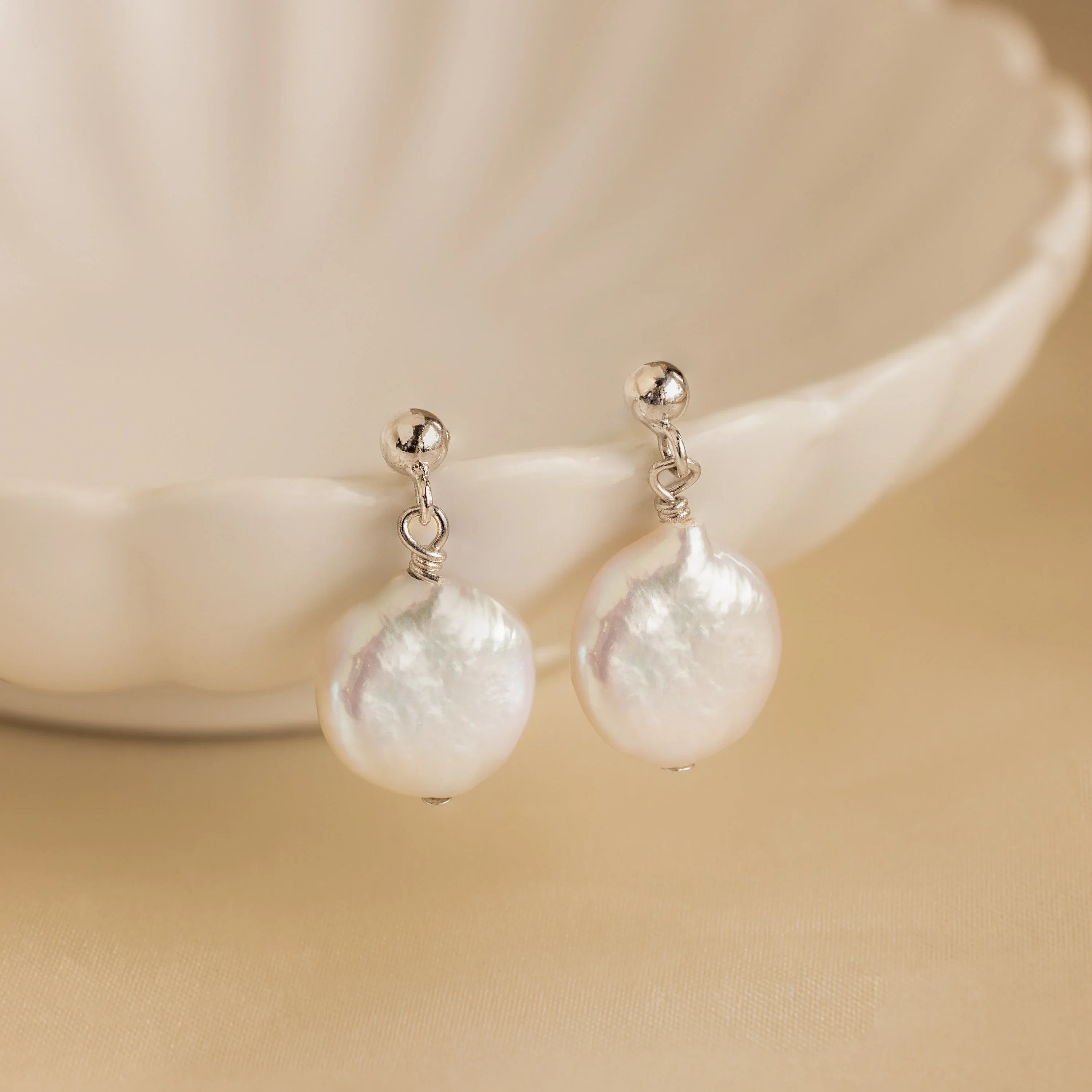 Round Pearl Drop Earrings - Image 5