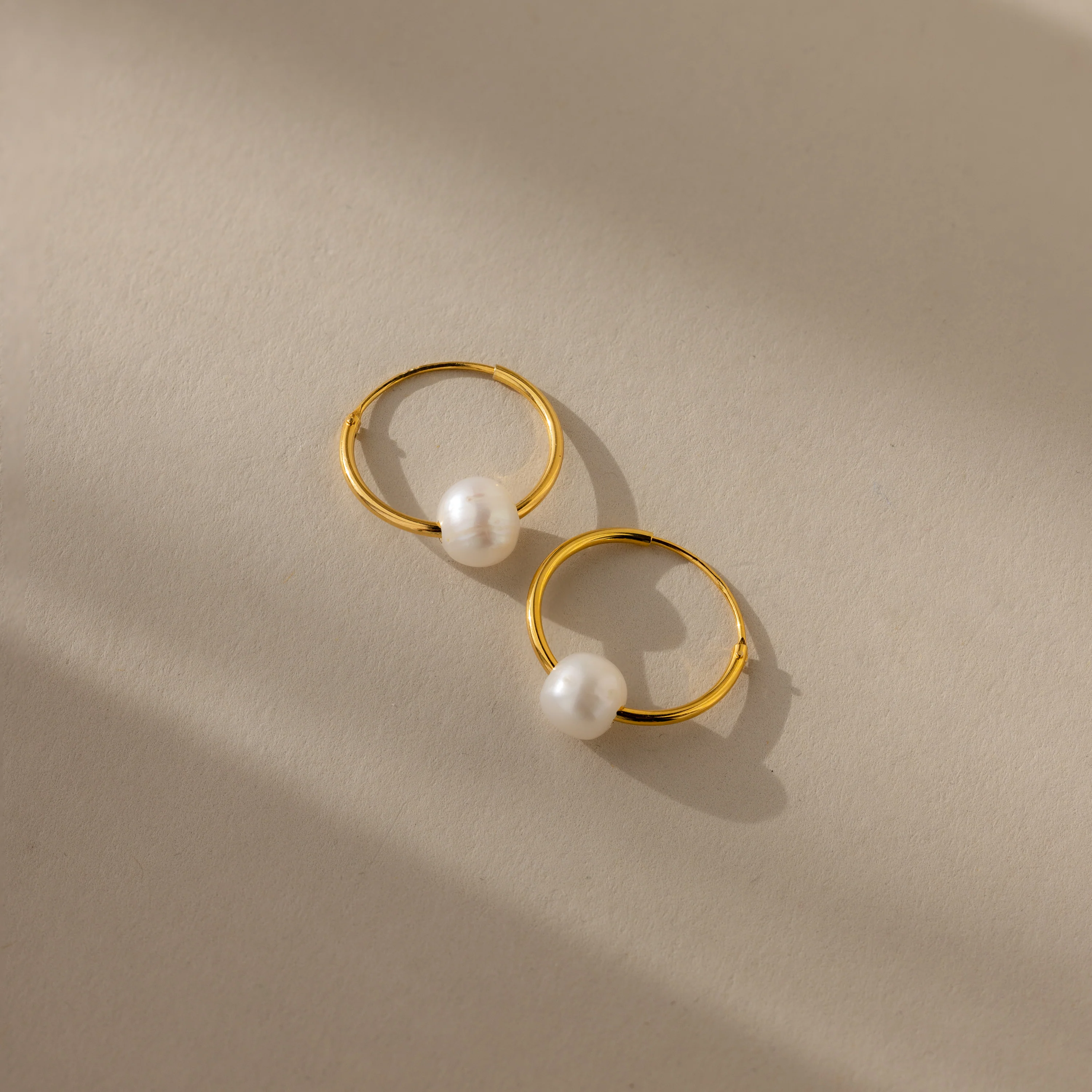 Round Pearl Hoops in 18K Gold - Image 4