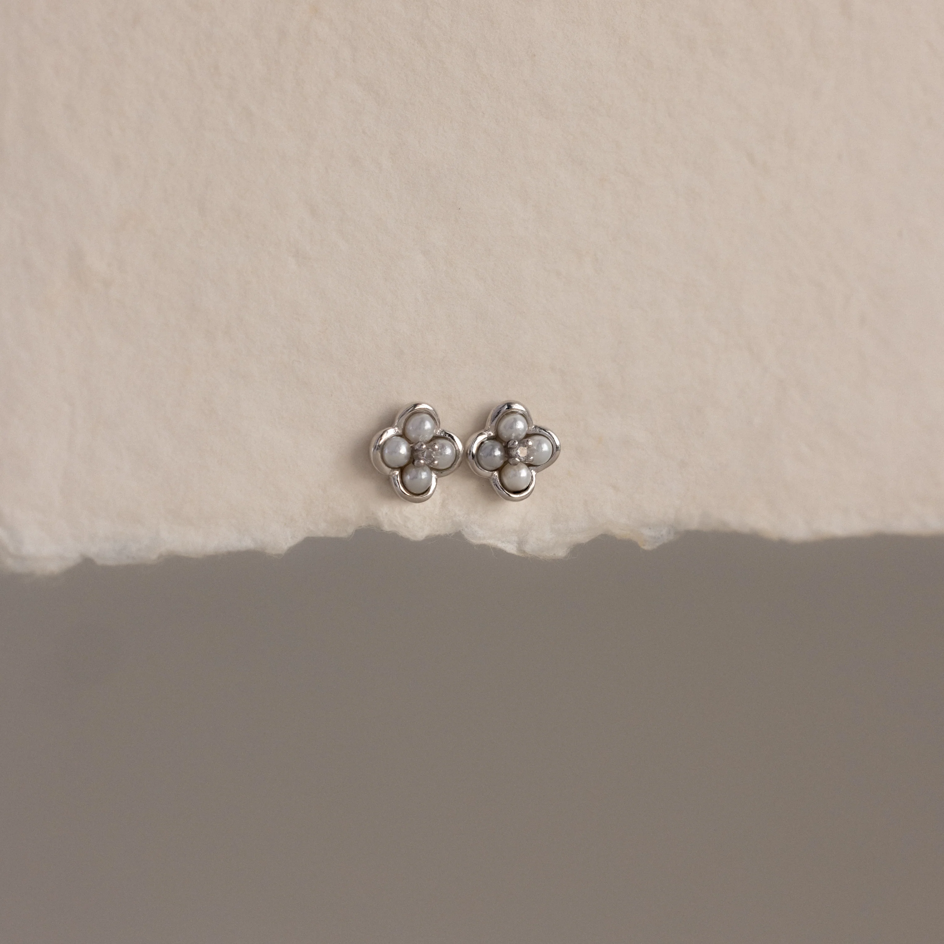 Rounded Pearl Flower Studs - Image 2
