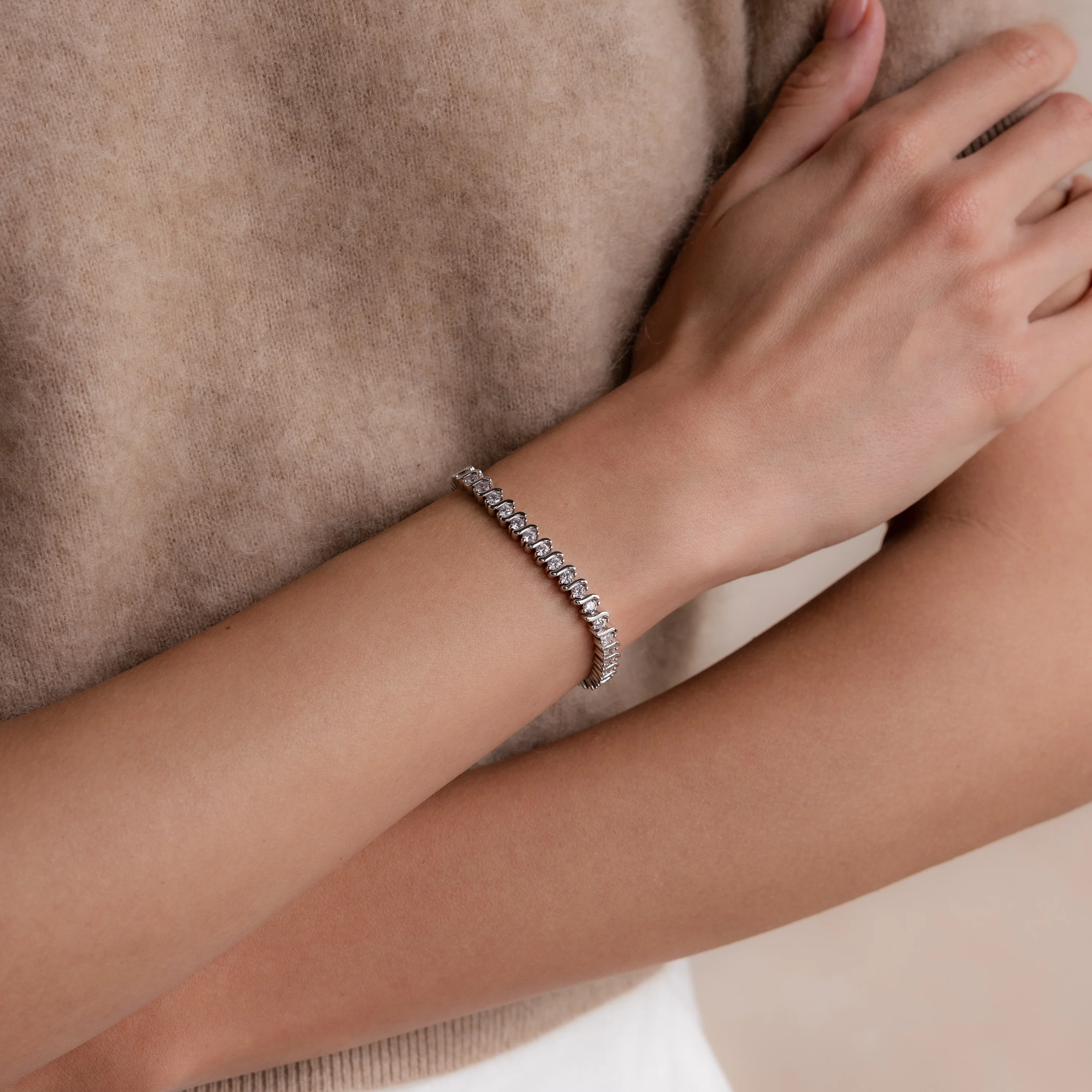 S-Link Diamond Tennis Bracelet in Silver - Image 4