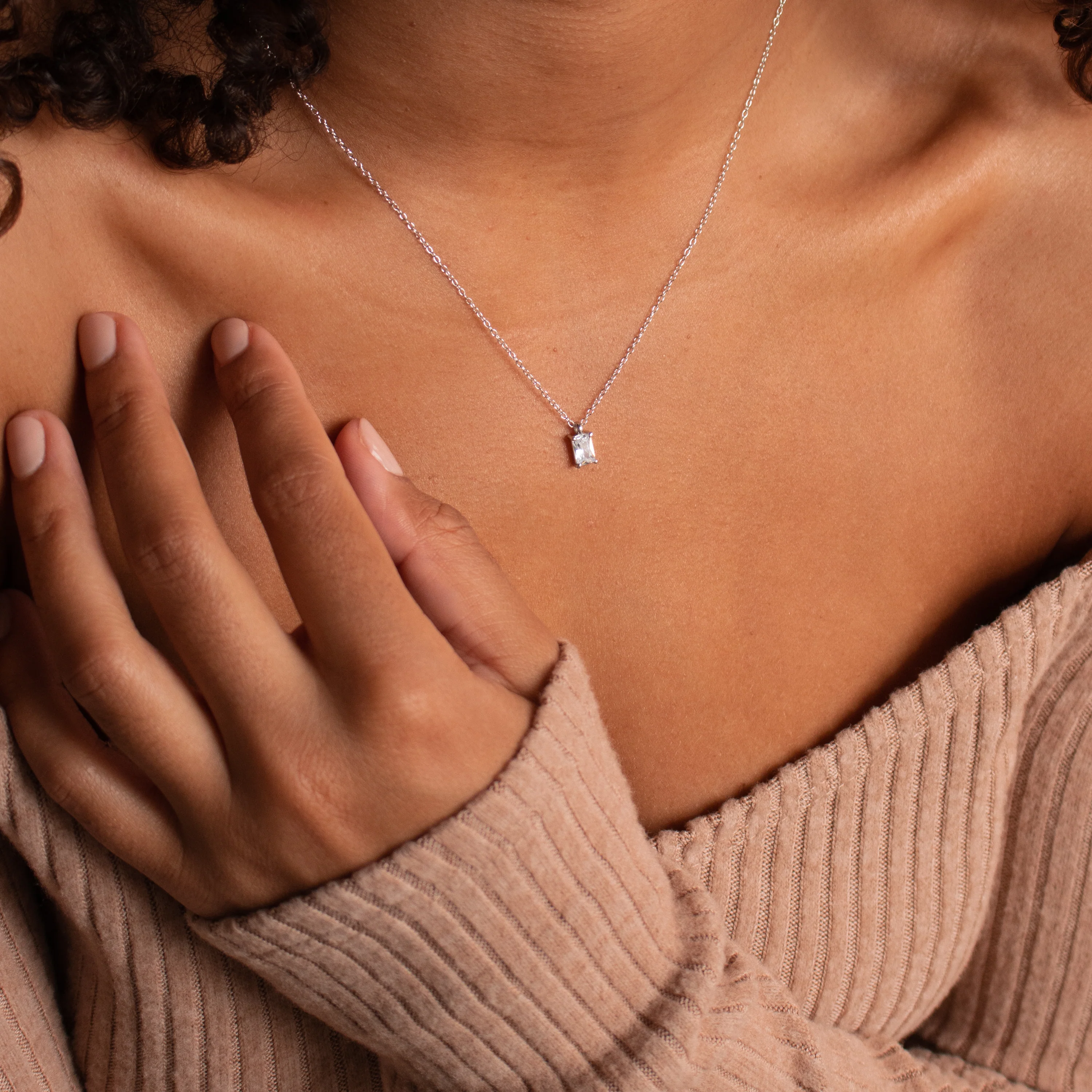 Sage Diamond Necklace in Silver - Image 6