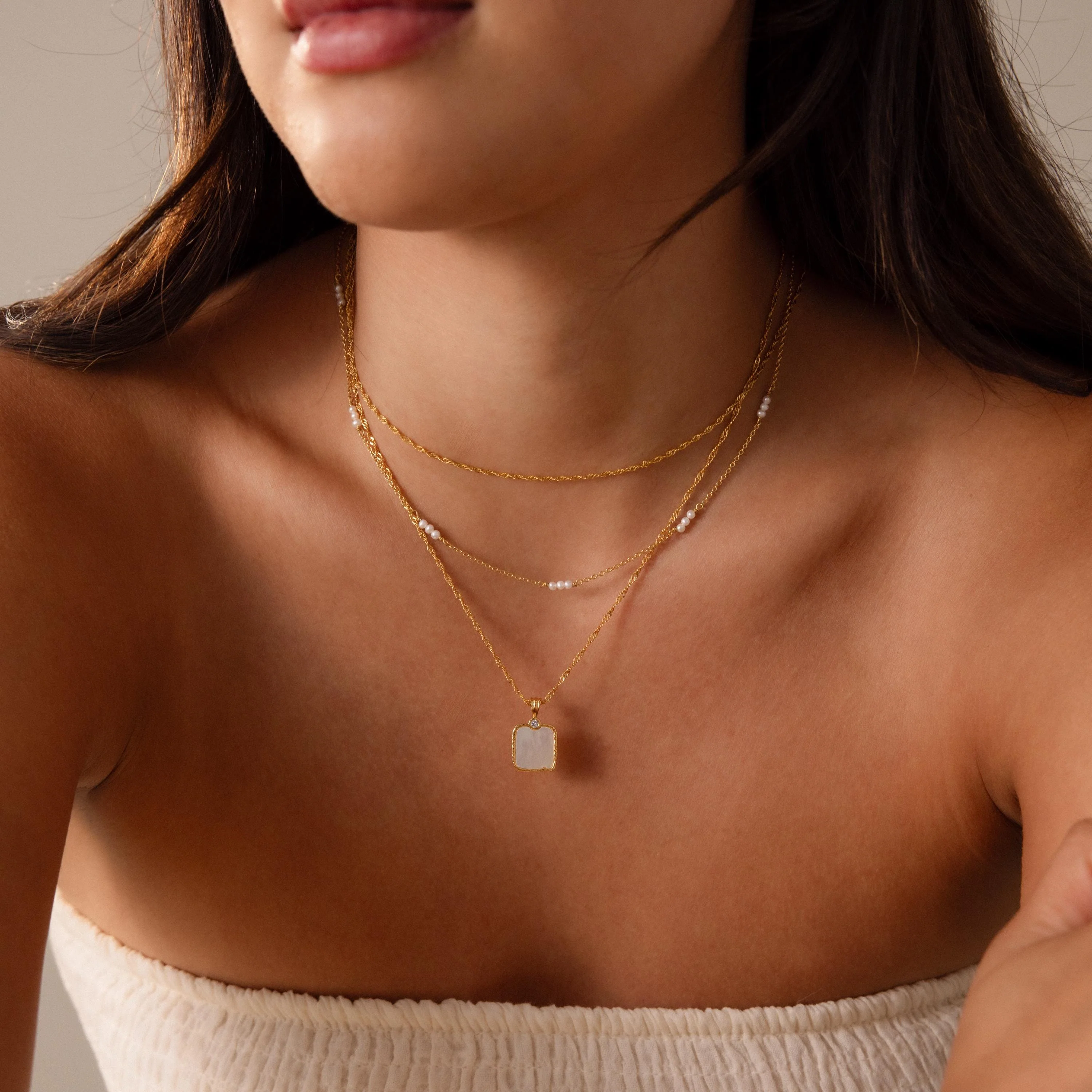 Serenity Mother of Pearl Necklace in 18K Gold - Image 6