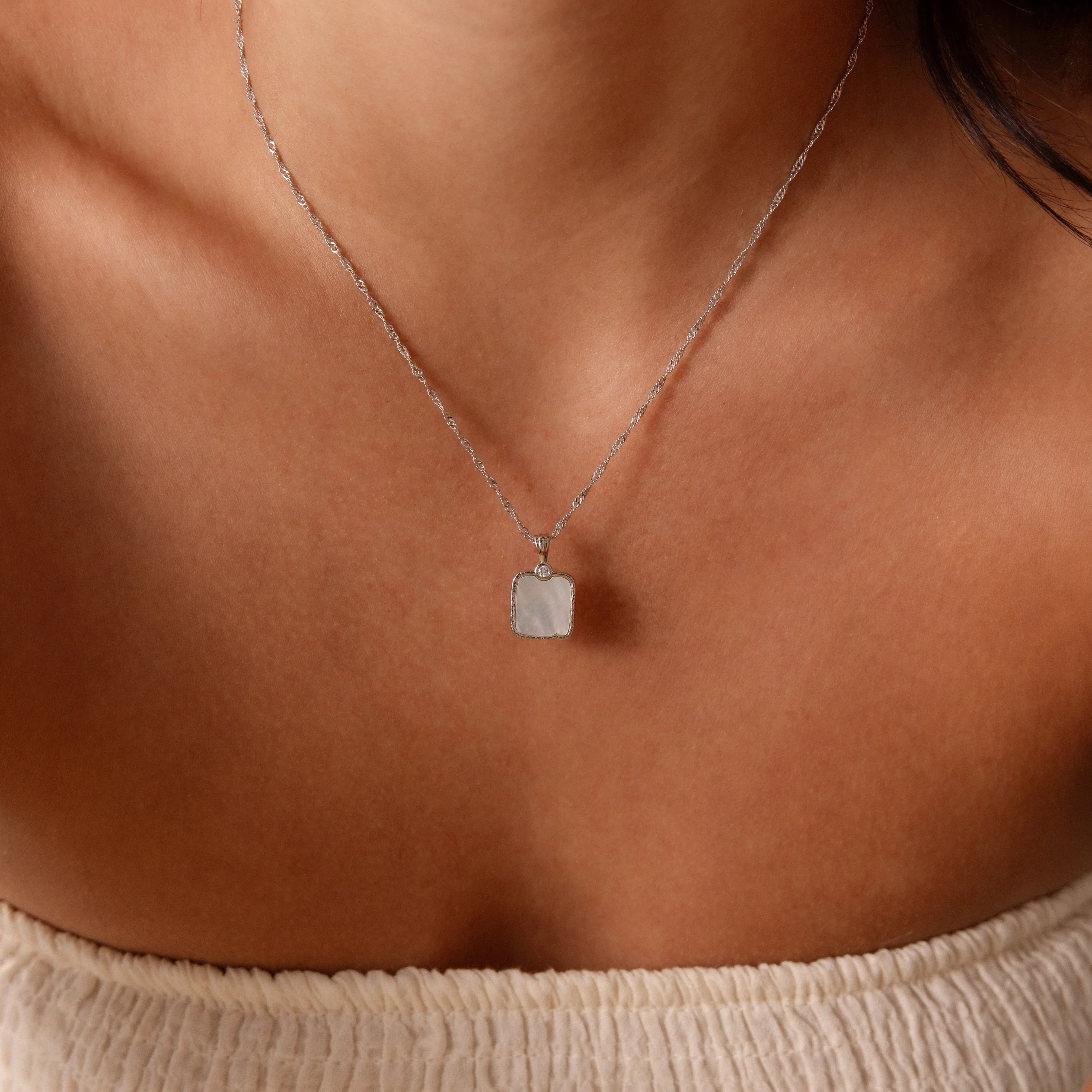 Serenity Mother of Pearl Necklace in Silver - Image 6