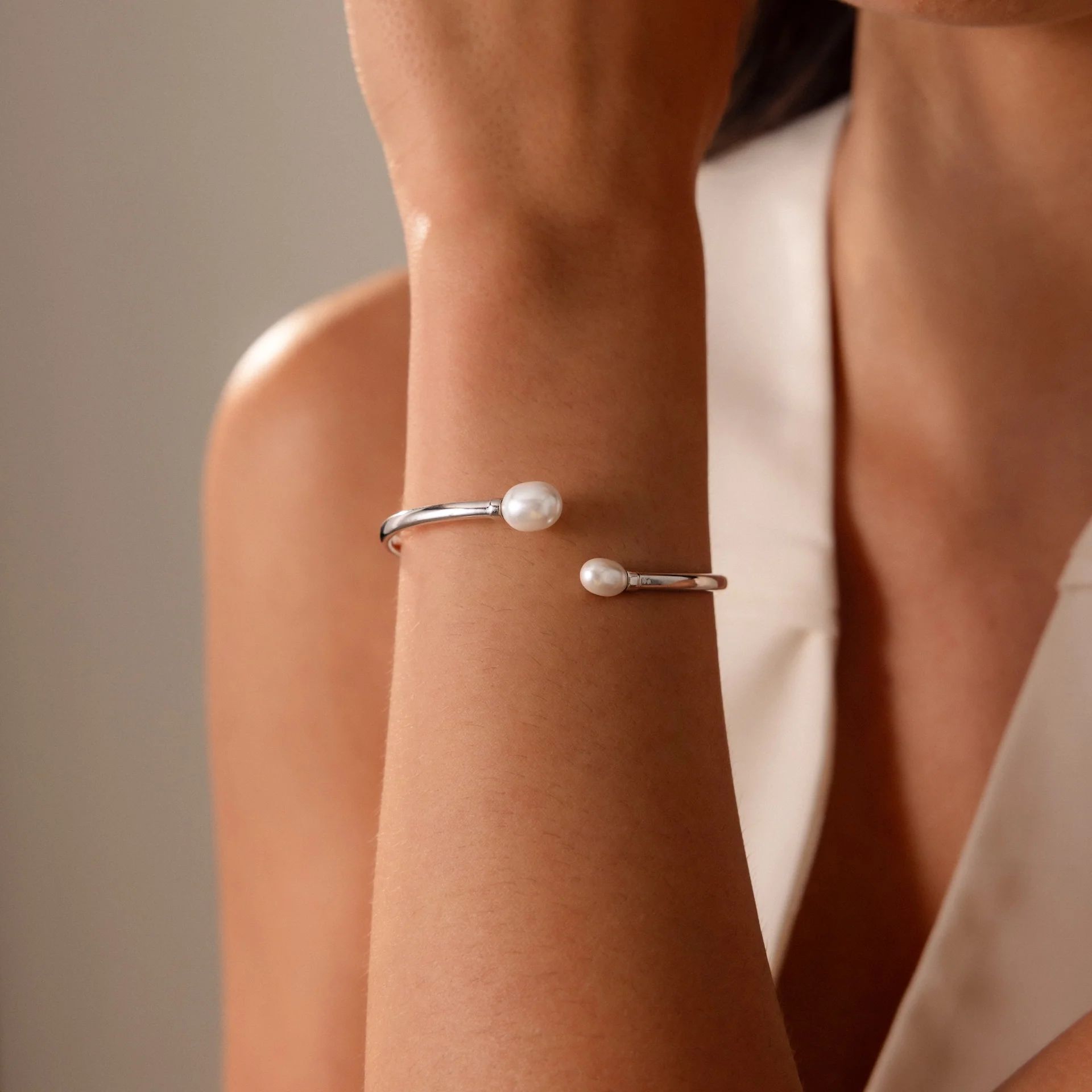 Serenity Pearl Cuff Bracelet in Silver - Image 2