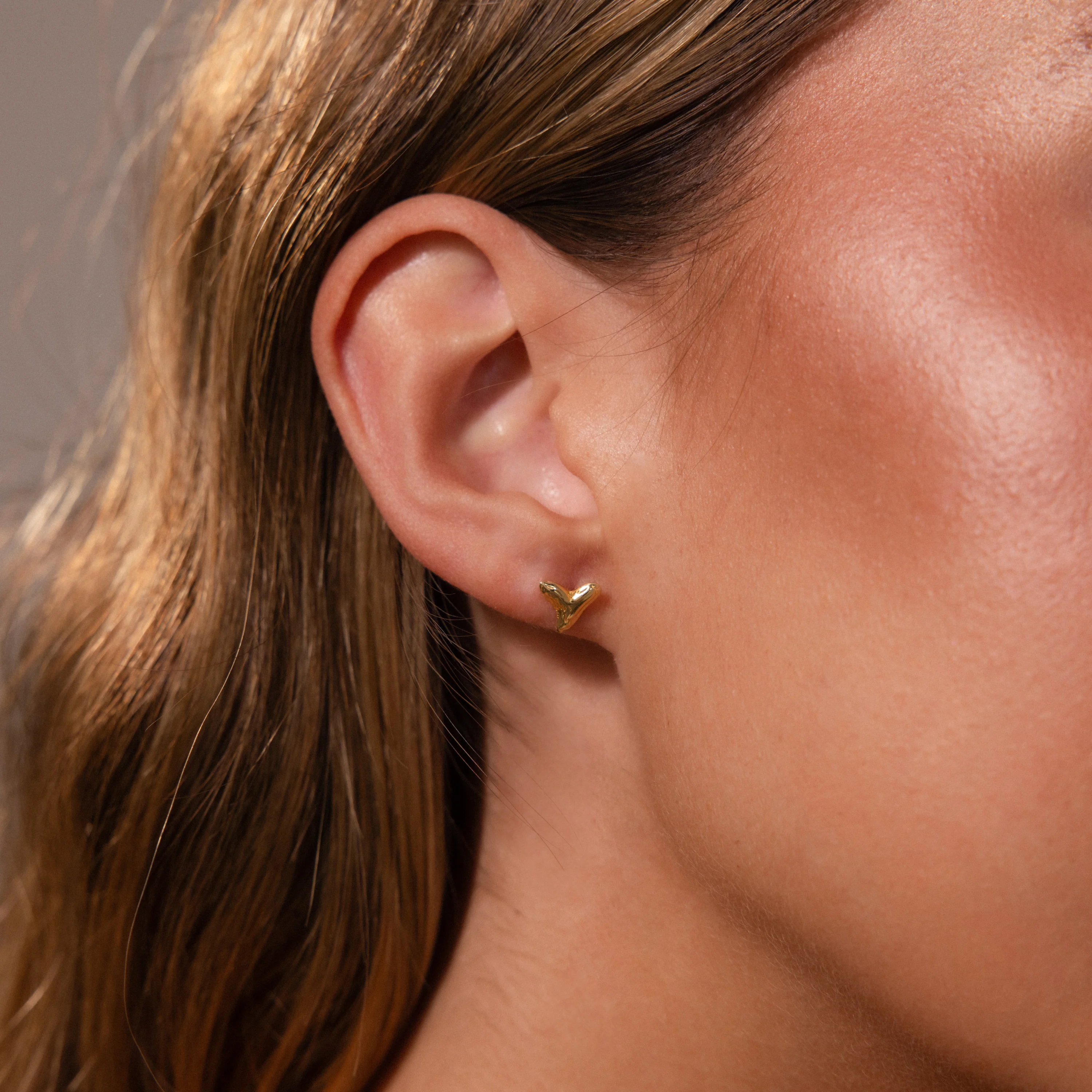 Shark Tooth Flatback Studs in 18K Gold - Image 2