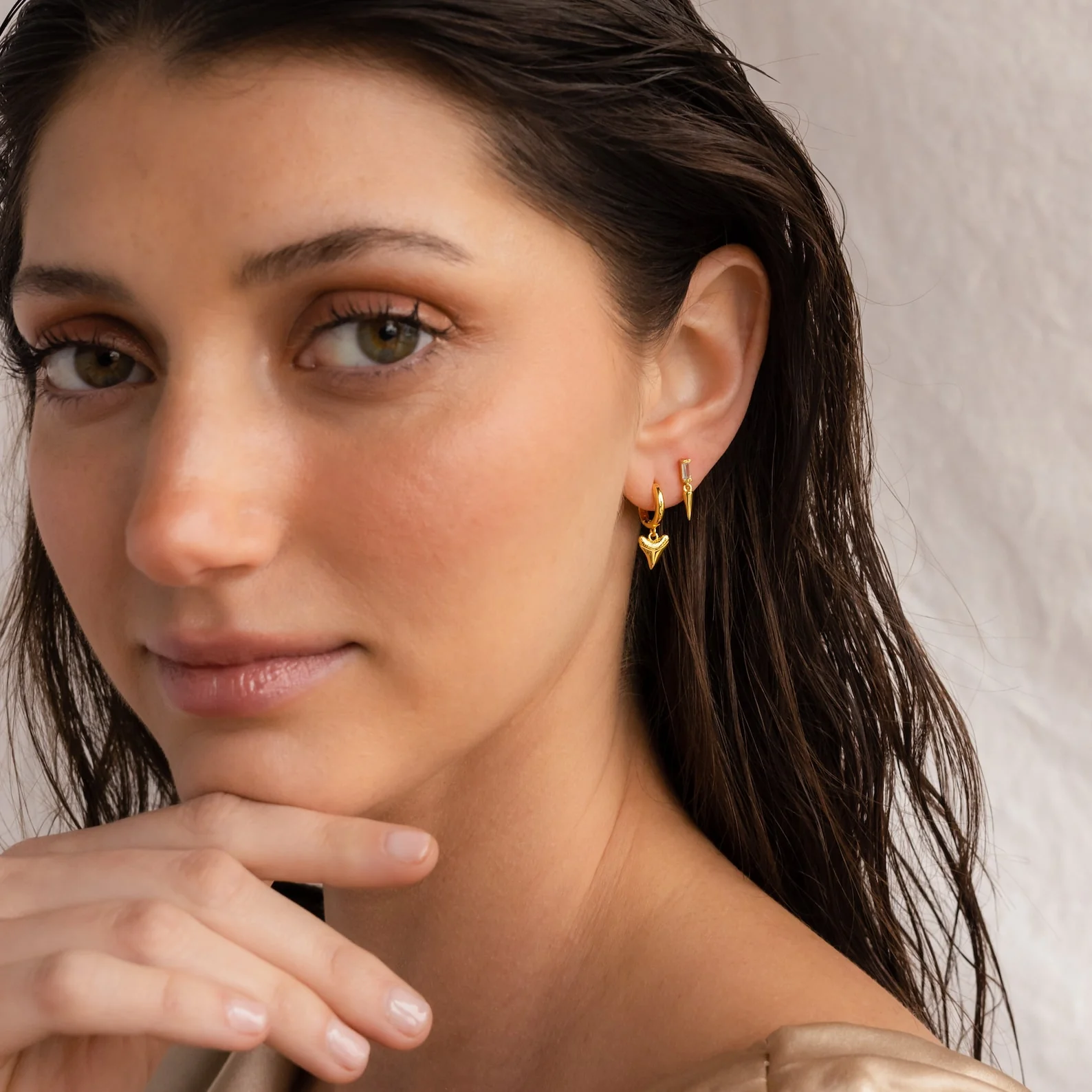 Shark Tooth Huggies in 18K Gold - Image 4