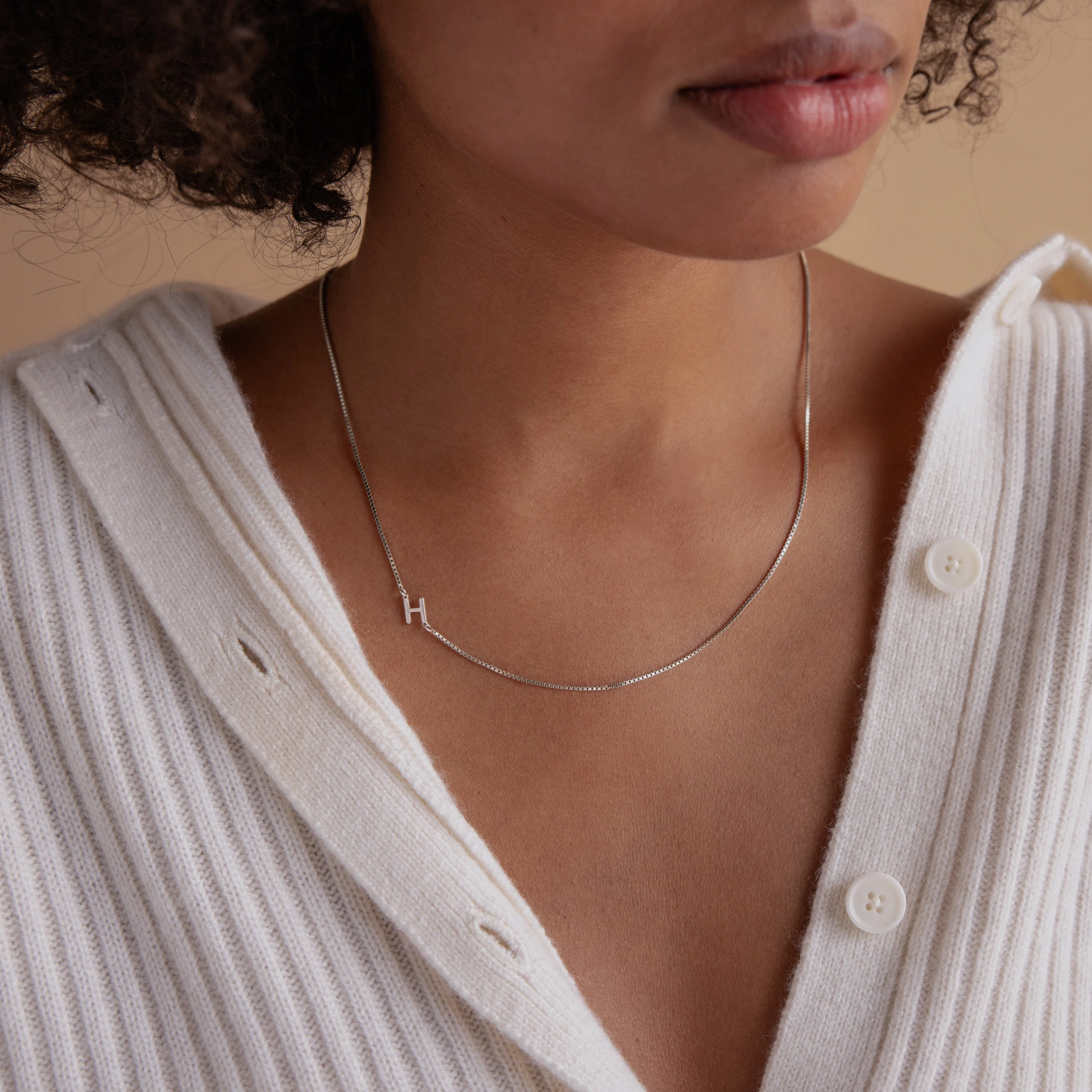 Sideways Initial Necklace in Box Chain - Image 4