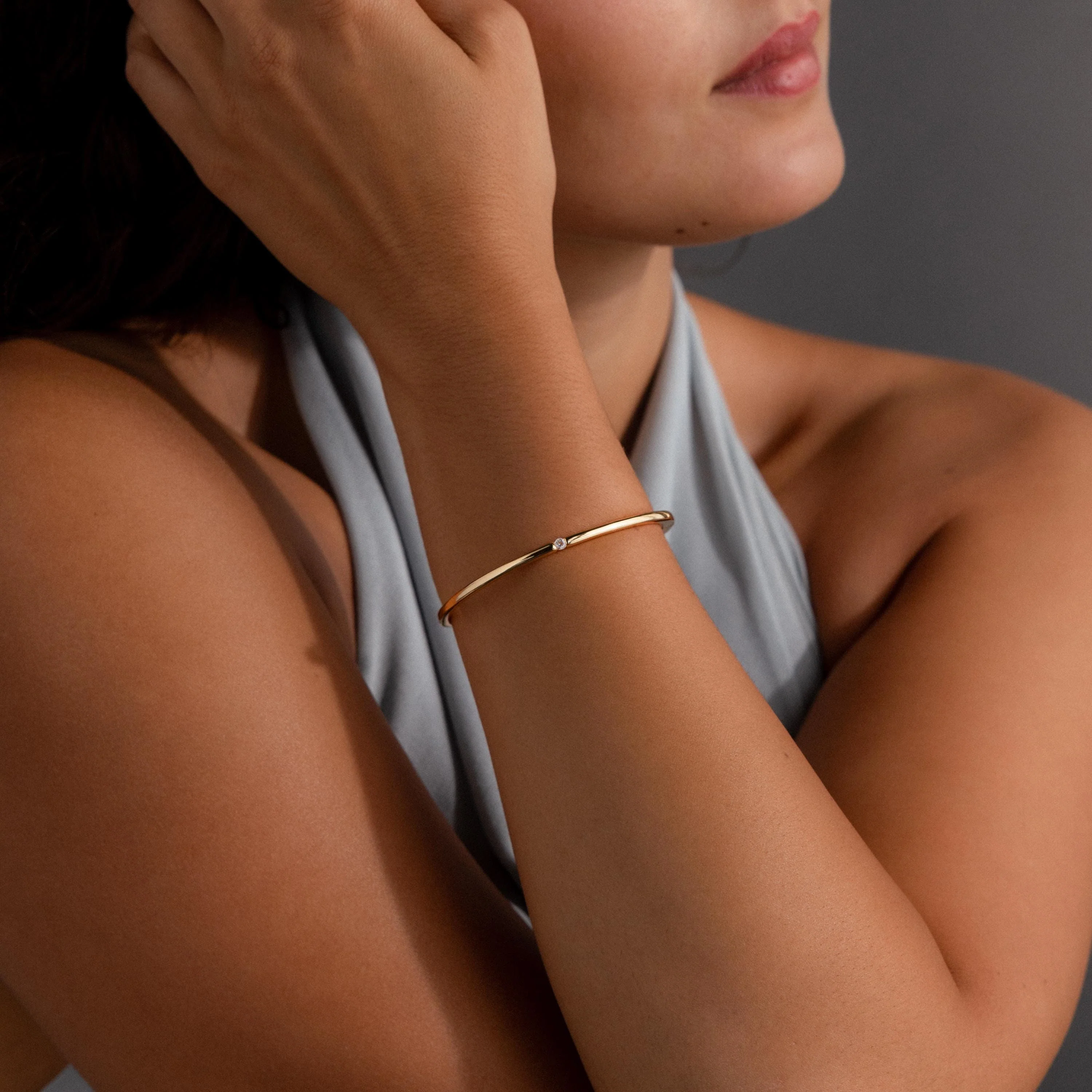 Skinny Diamond Bangle in 18K Gold - Image 4