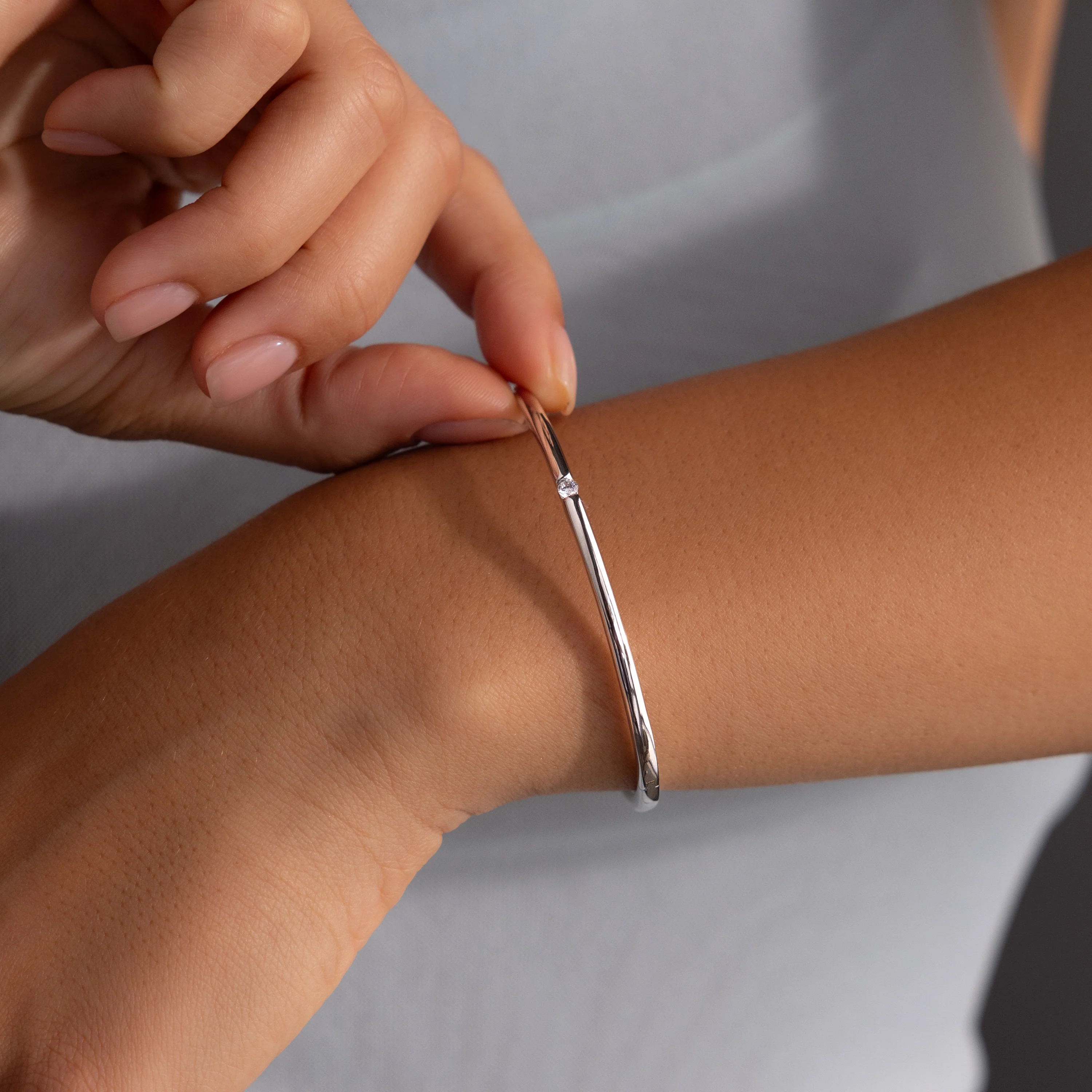 Skinny Diamond Bangle in Silver - Image 4