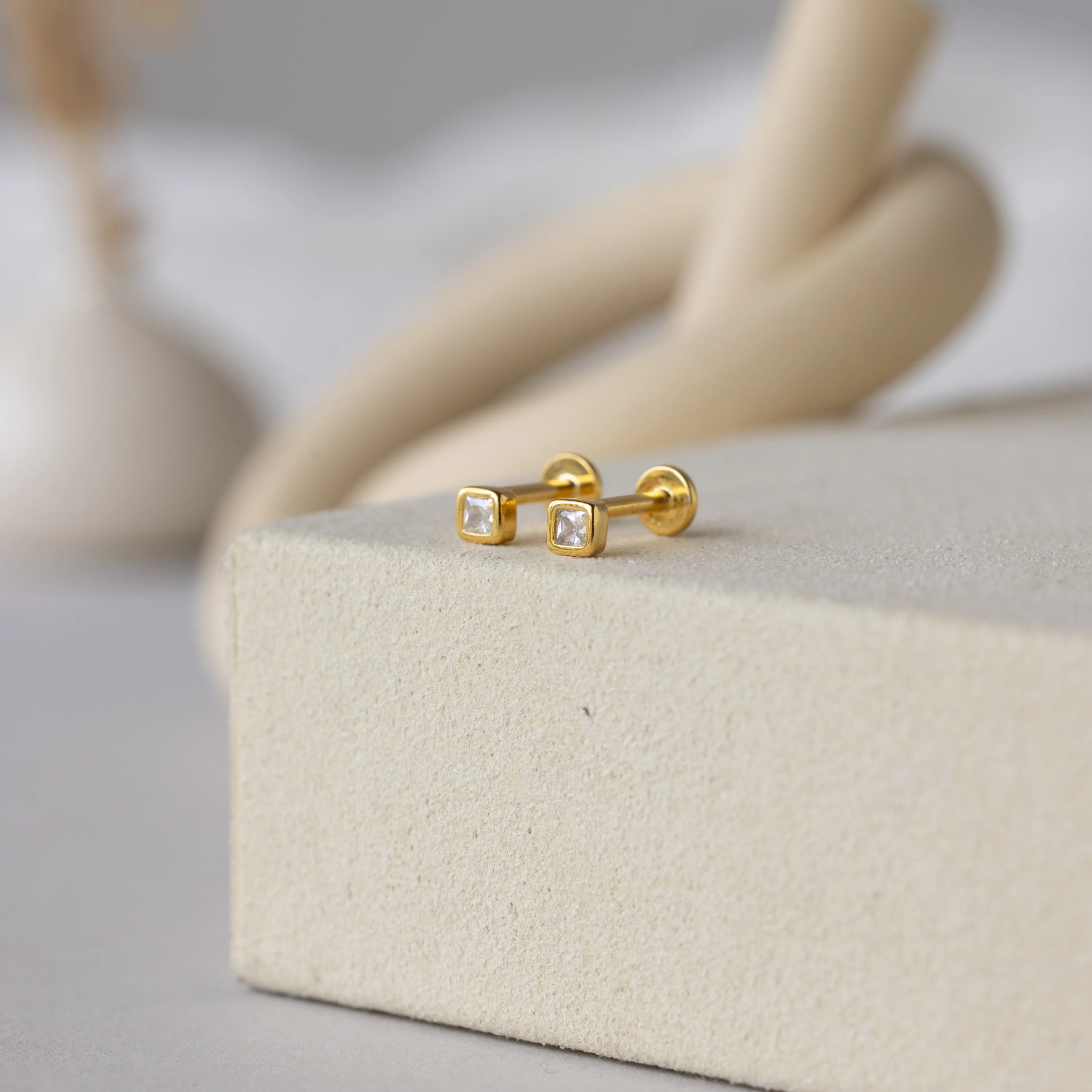 Square Bezel Diamond Flatback Studs