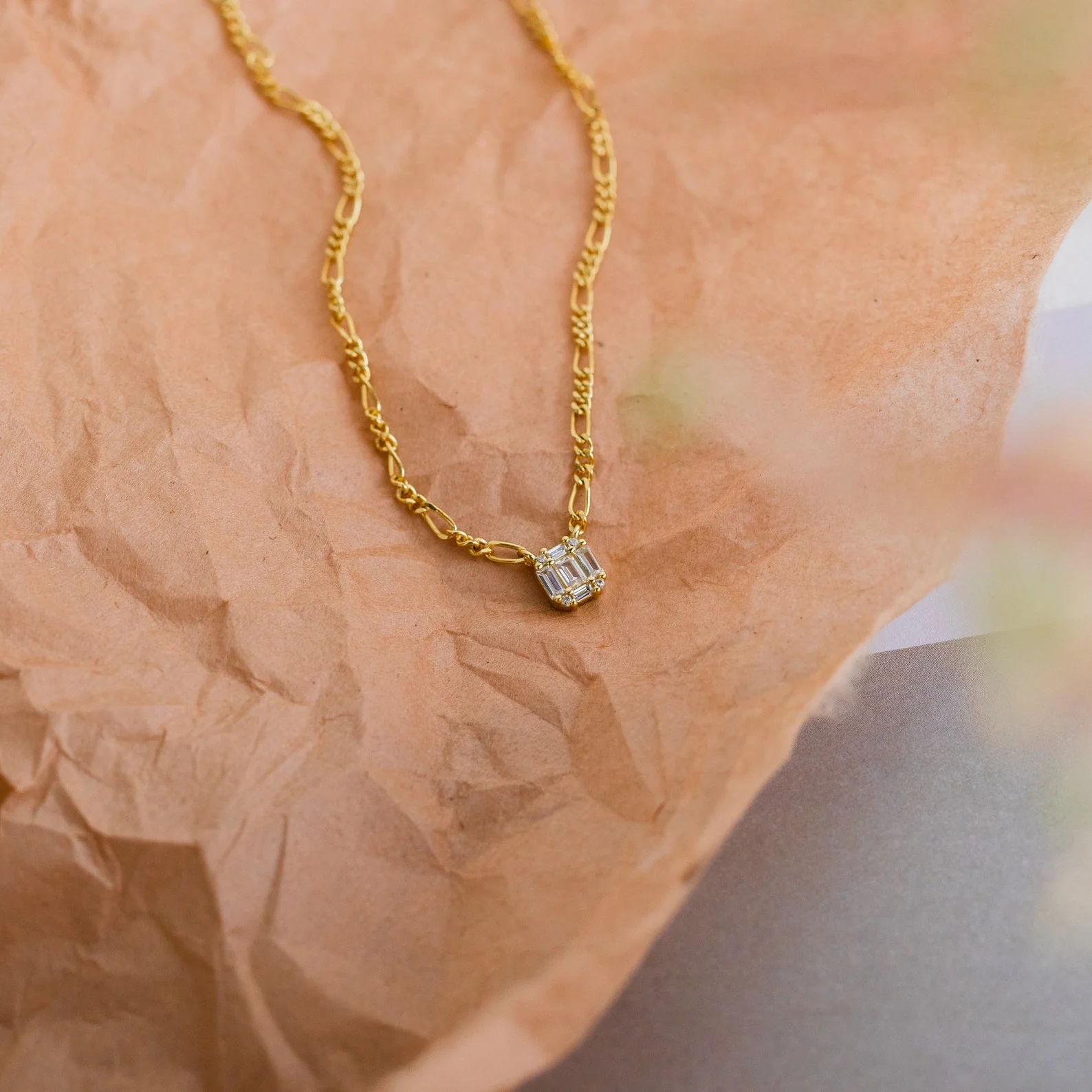 Square Diamond Figaro Necklace - Image 5