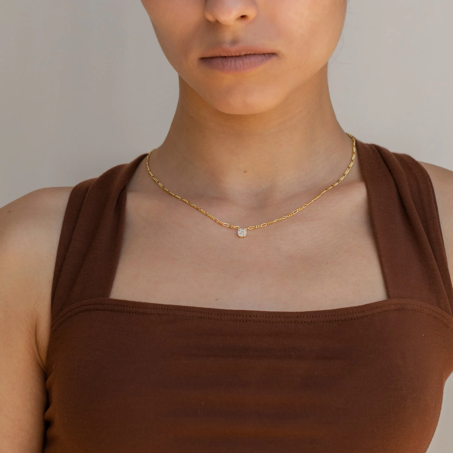 Square Diamond Figaro Necklace - Image 6