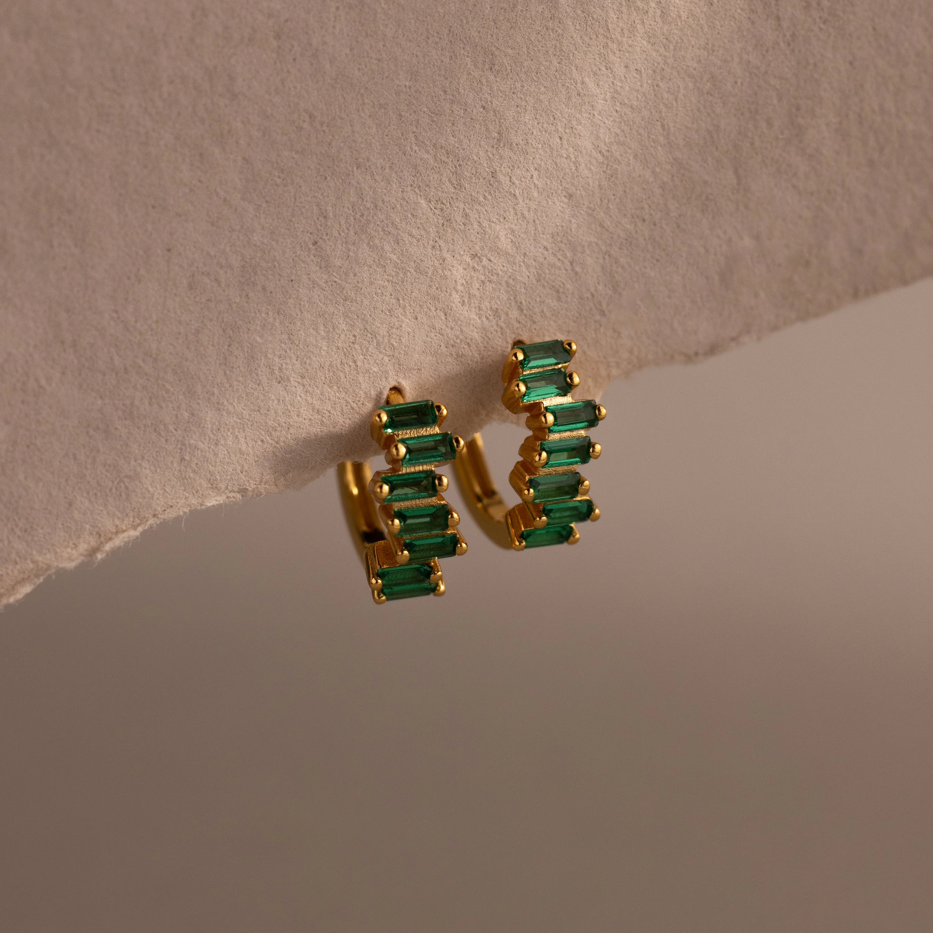 Staggered Baguette Emerald Huggies