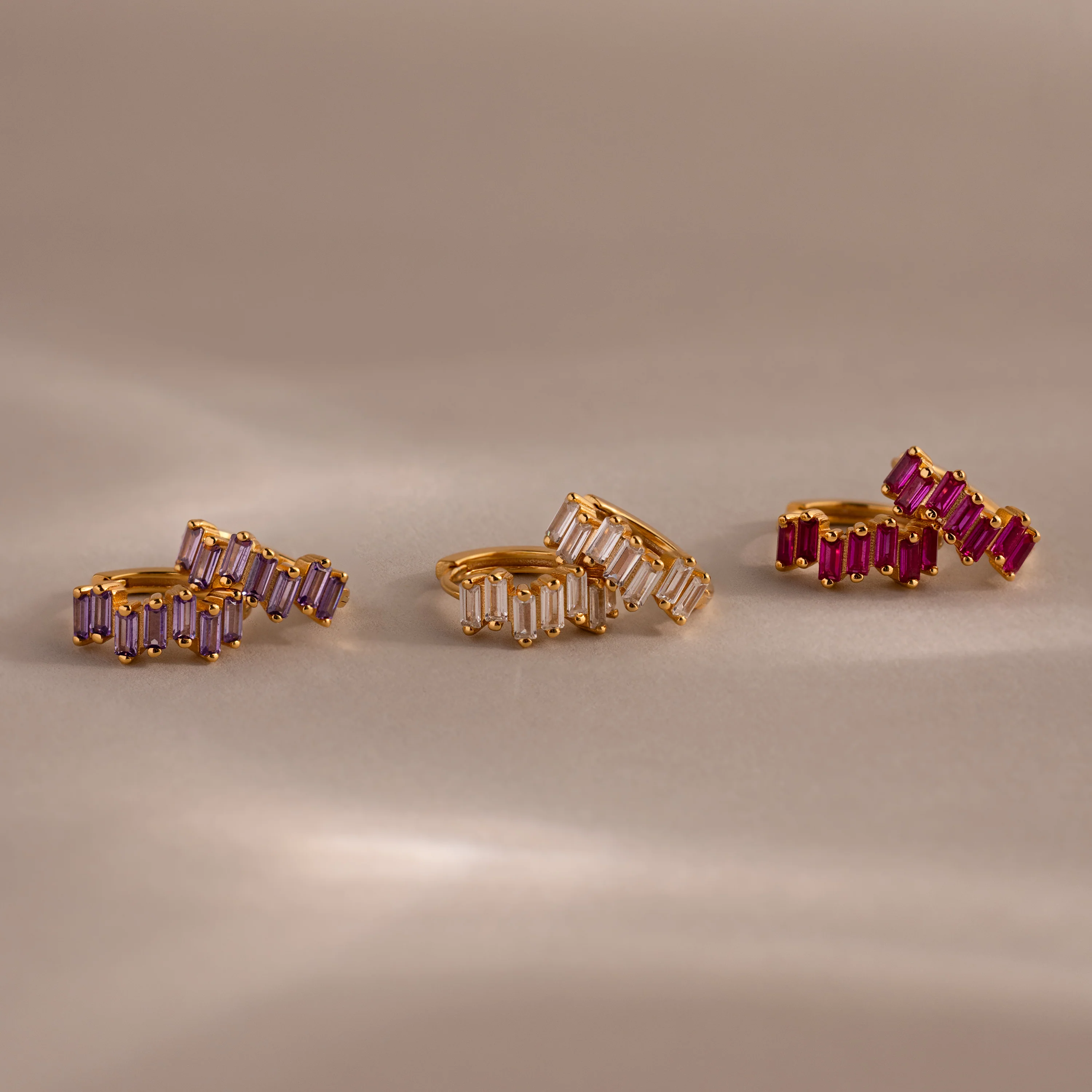 Staggered Baguette Ruby Huggies - Image 3