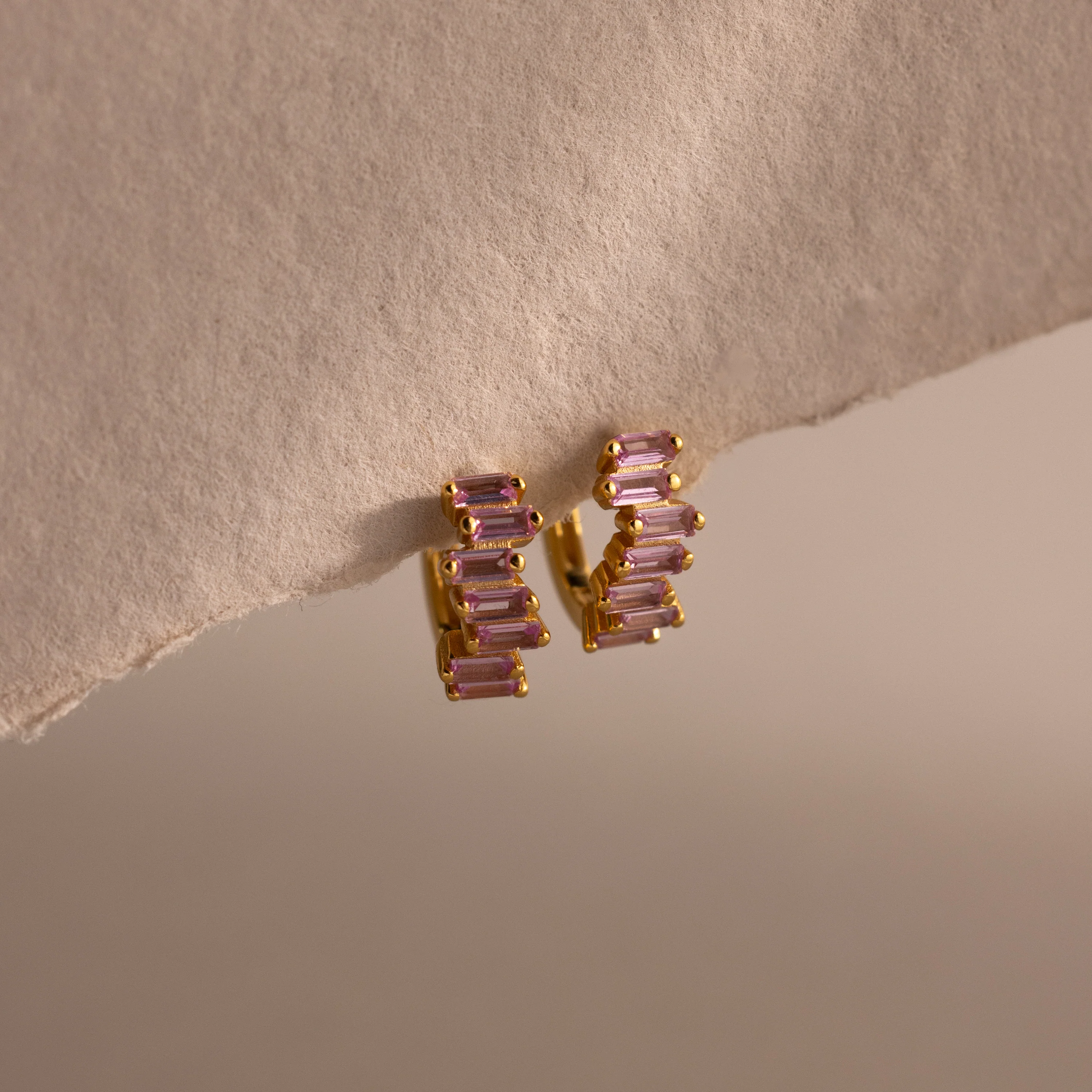 Staggered Baguette Birthstone Huggies - Image 9