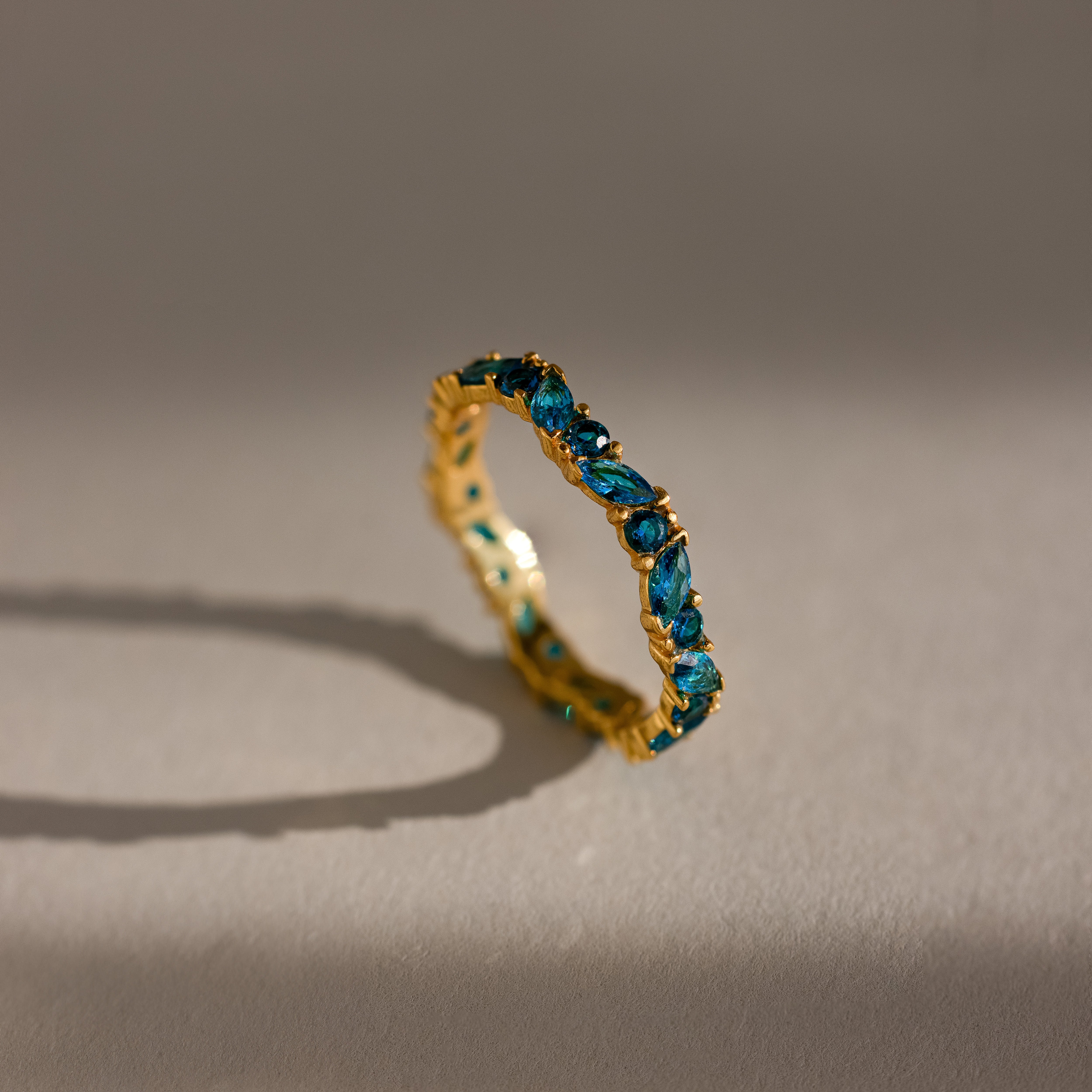 Staggered Marquise Blue Zircon Ring