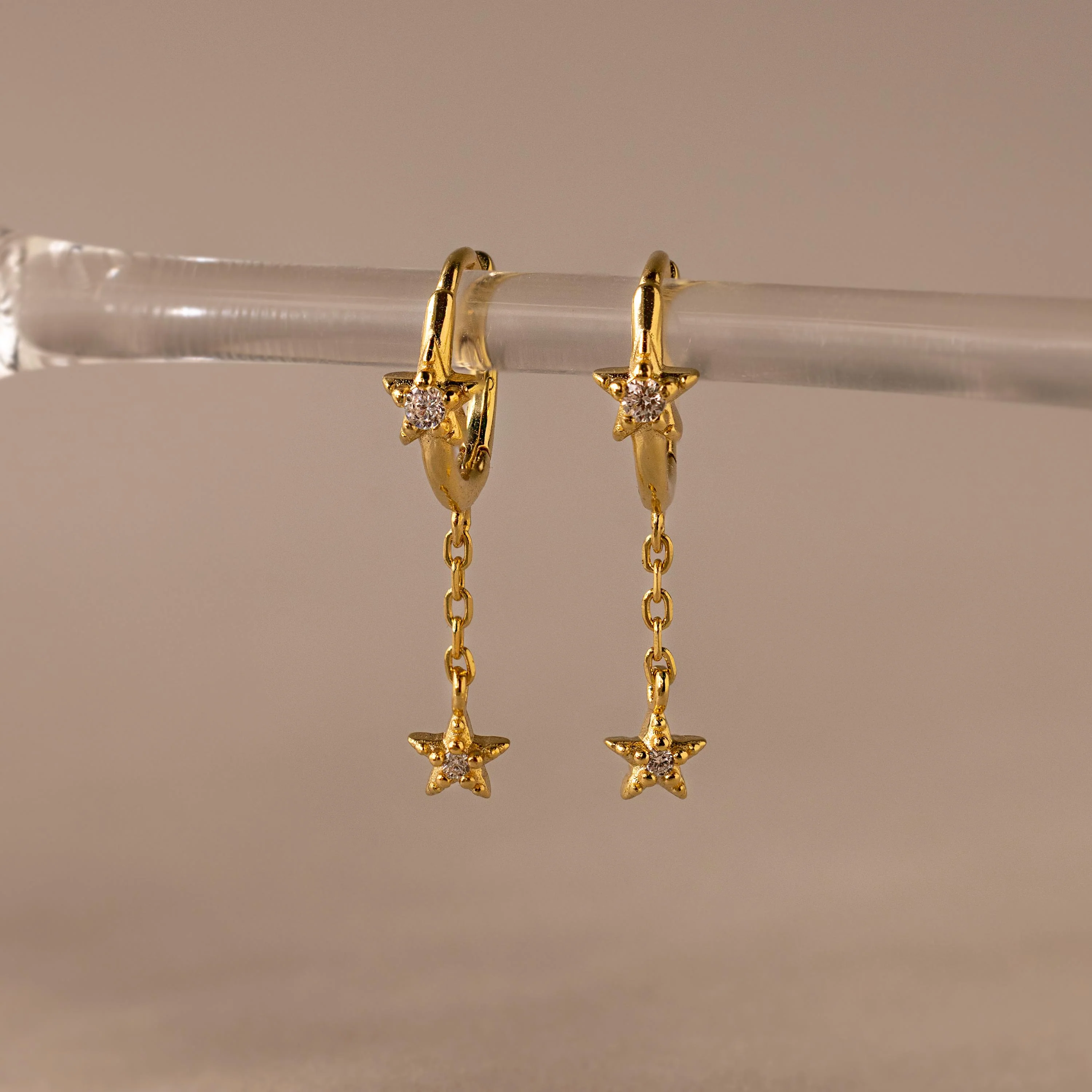 Star Drop Chain Huggies