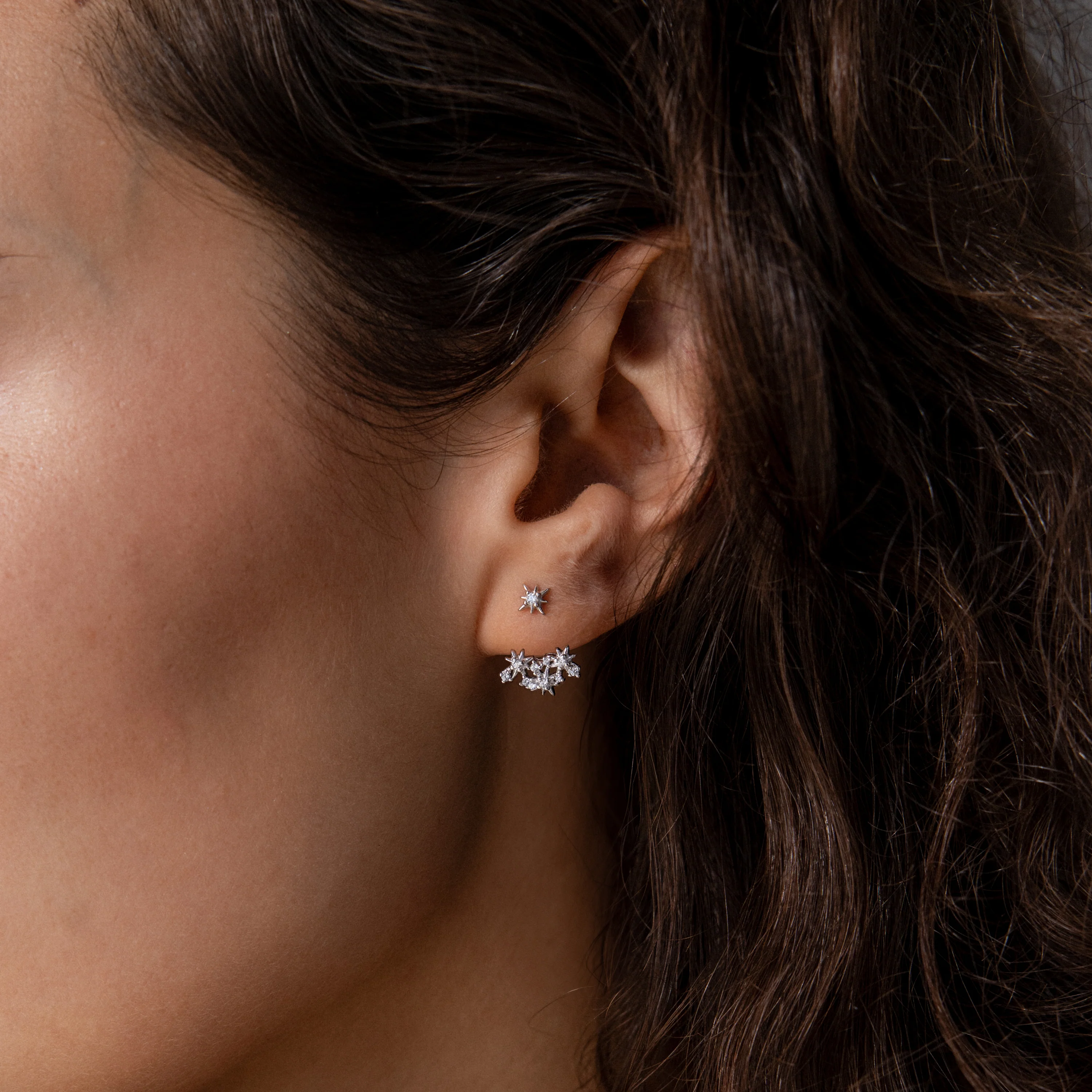 Starburst Cluster Ear Jackets in Silver - Image 2