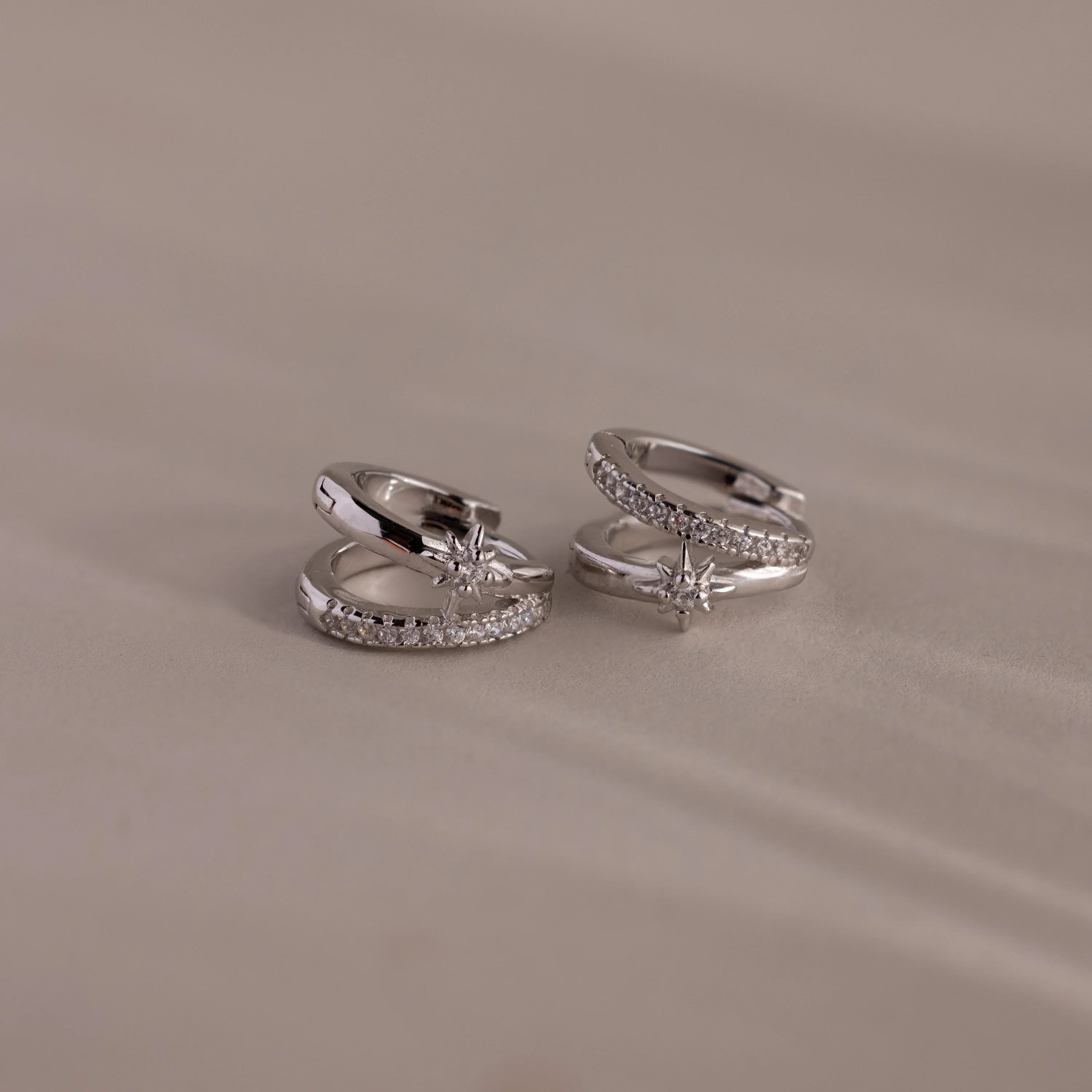 Starburst Pave Duo Huggies in Silver - Image 3