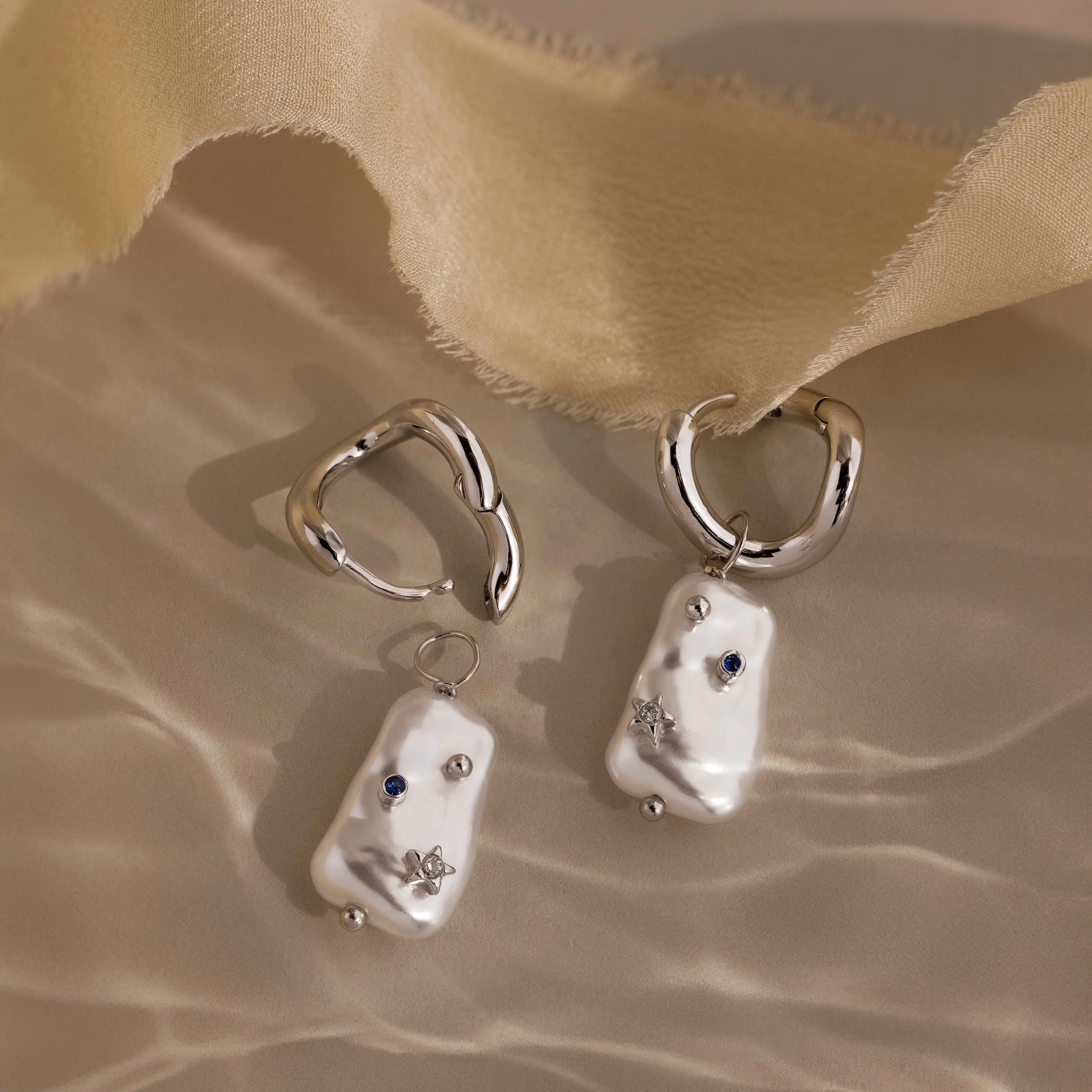 Starry Baroque Pearl Charm Hoops - Image 2