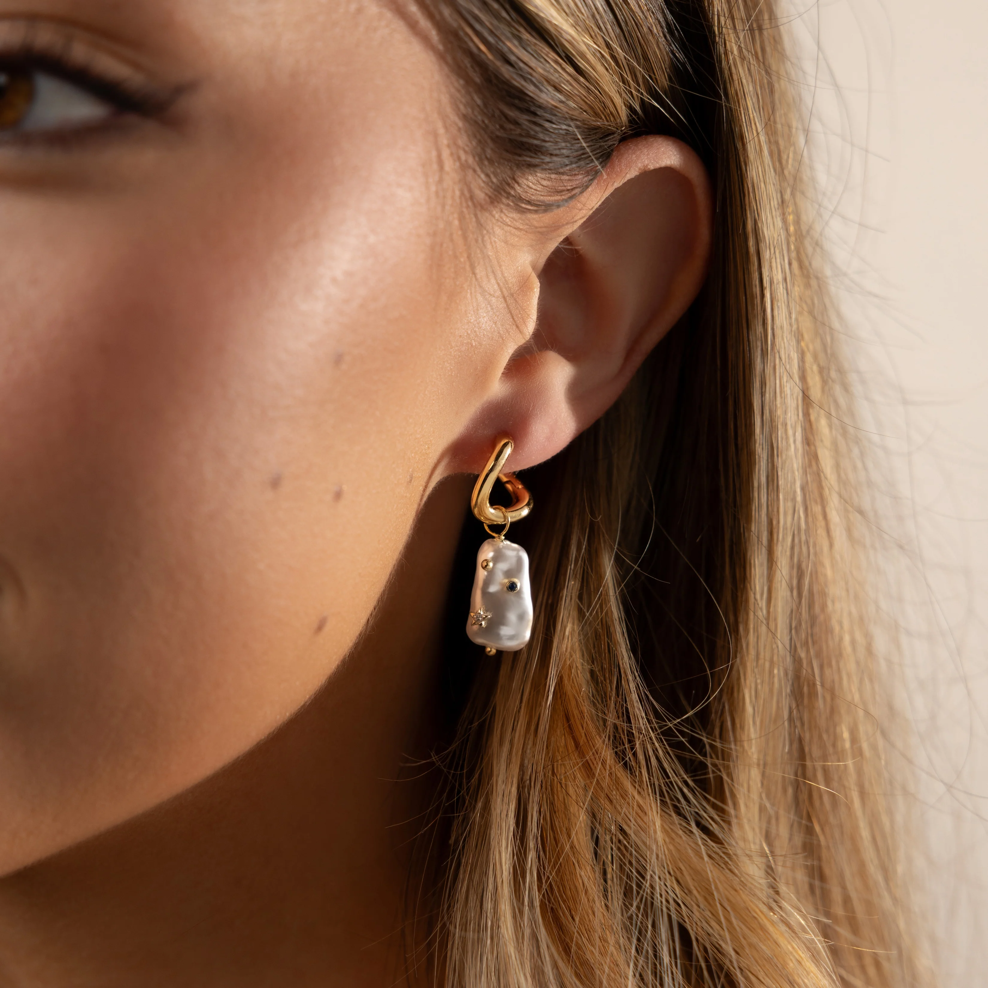 Starry Baroque Pearl Charm Hoops - Image 3