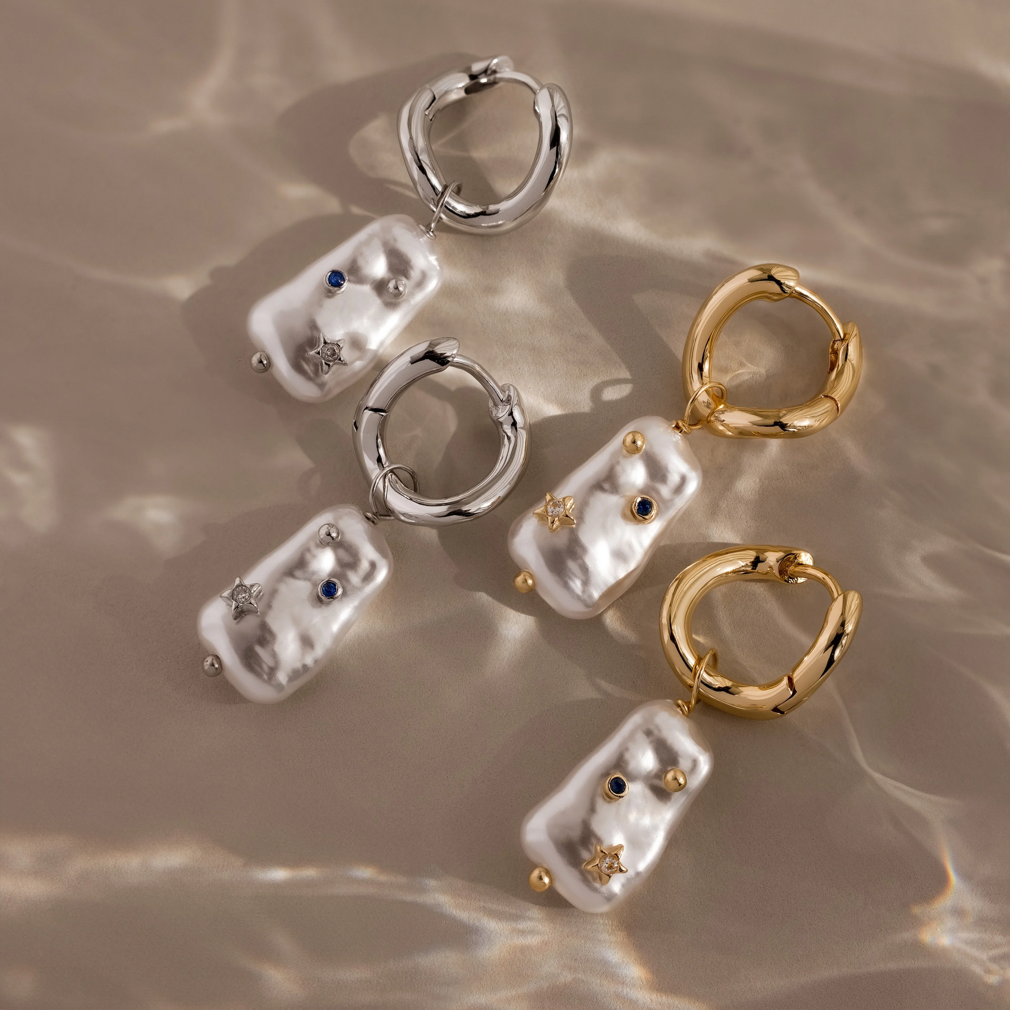 Starry Baroque Pearl Charm Hoops - Image 8