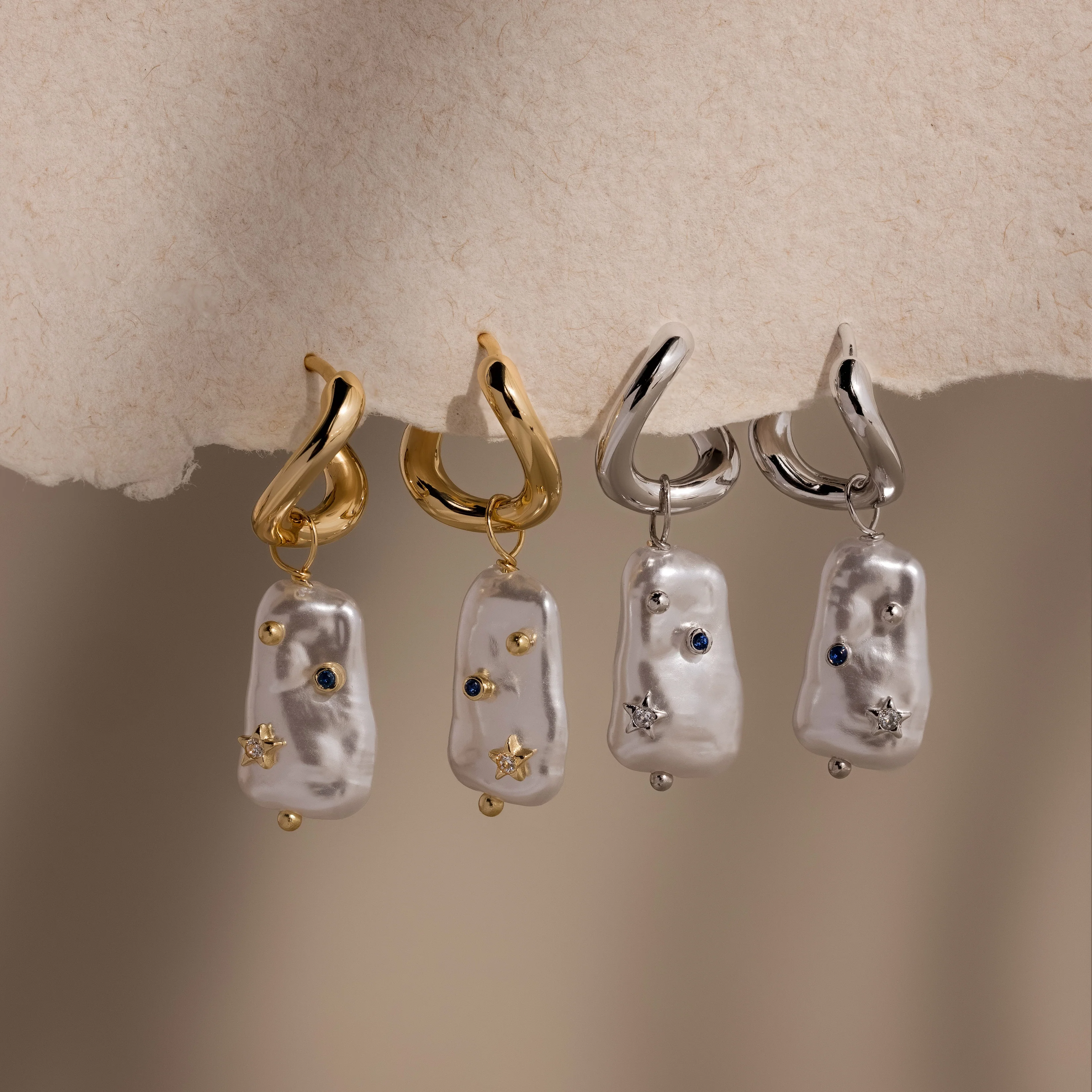 Starry Baroque Pearl Charm Hoops in Silver - Image 5