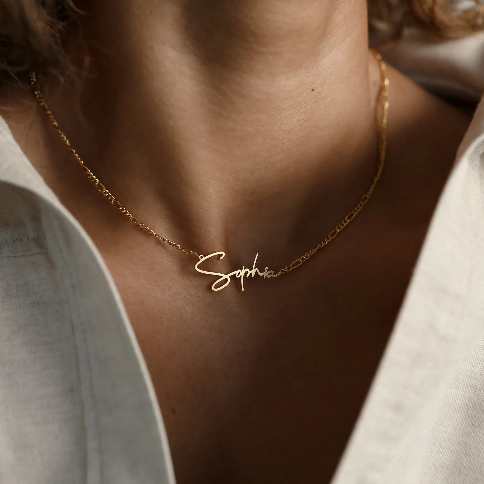 Summer Name Necklace in Figaro Chain - Image 4