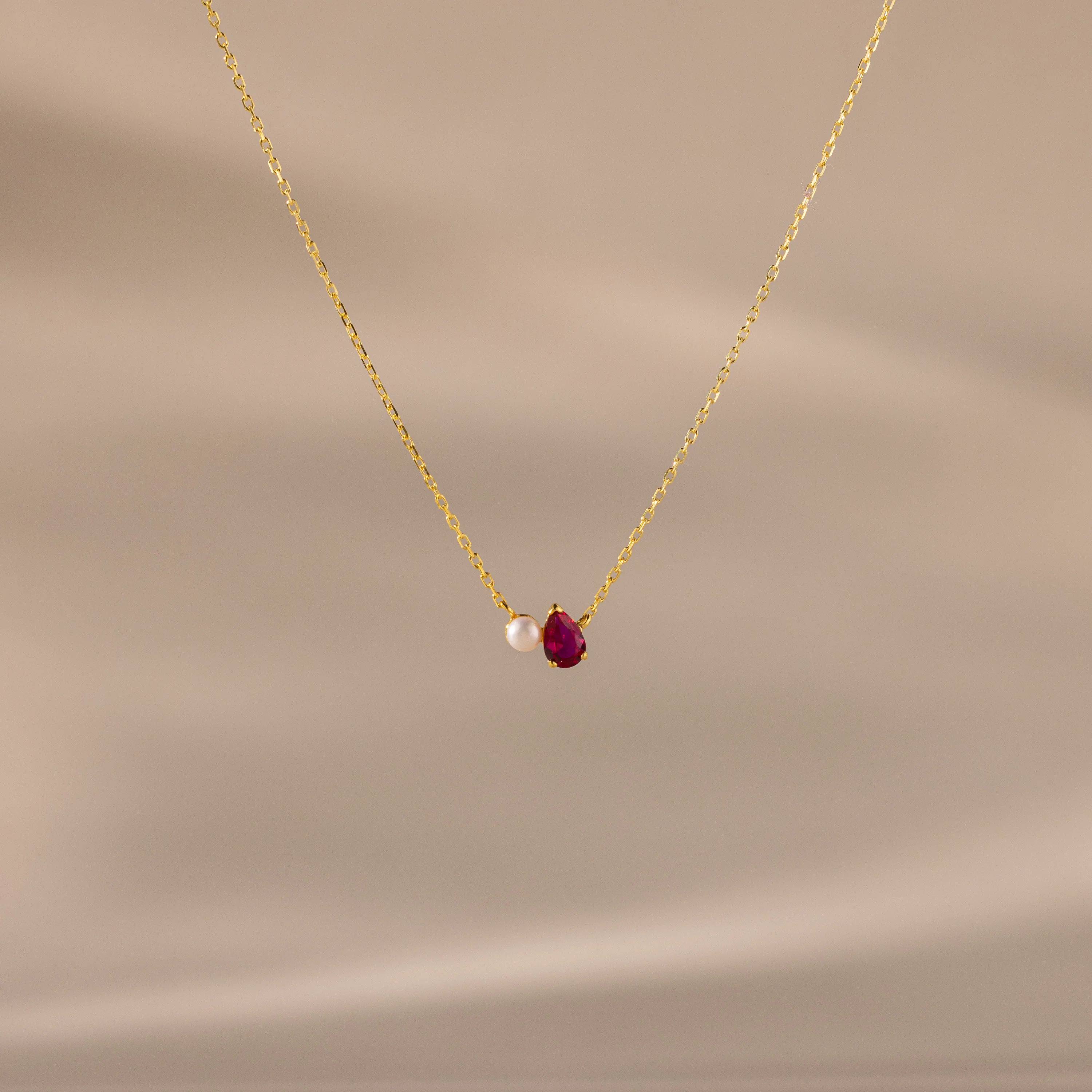 Teardrop Ruby & Pearl Necklace