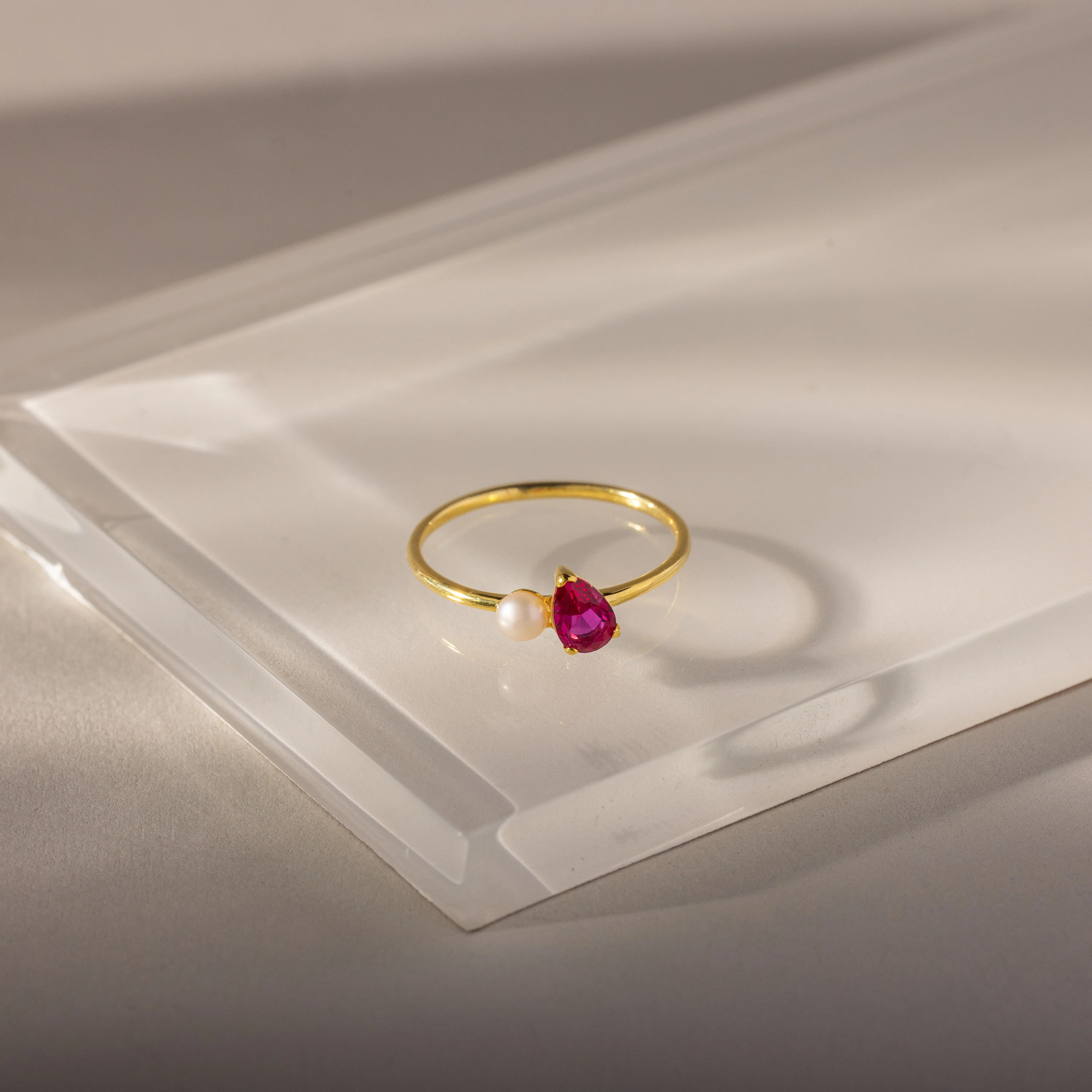Teardrop Ruby & Pearl Ring