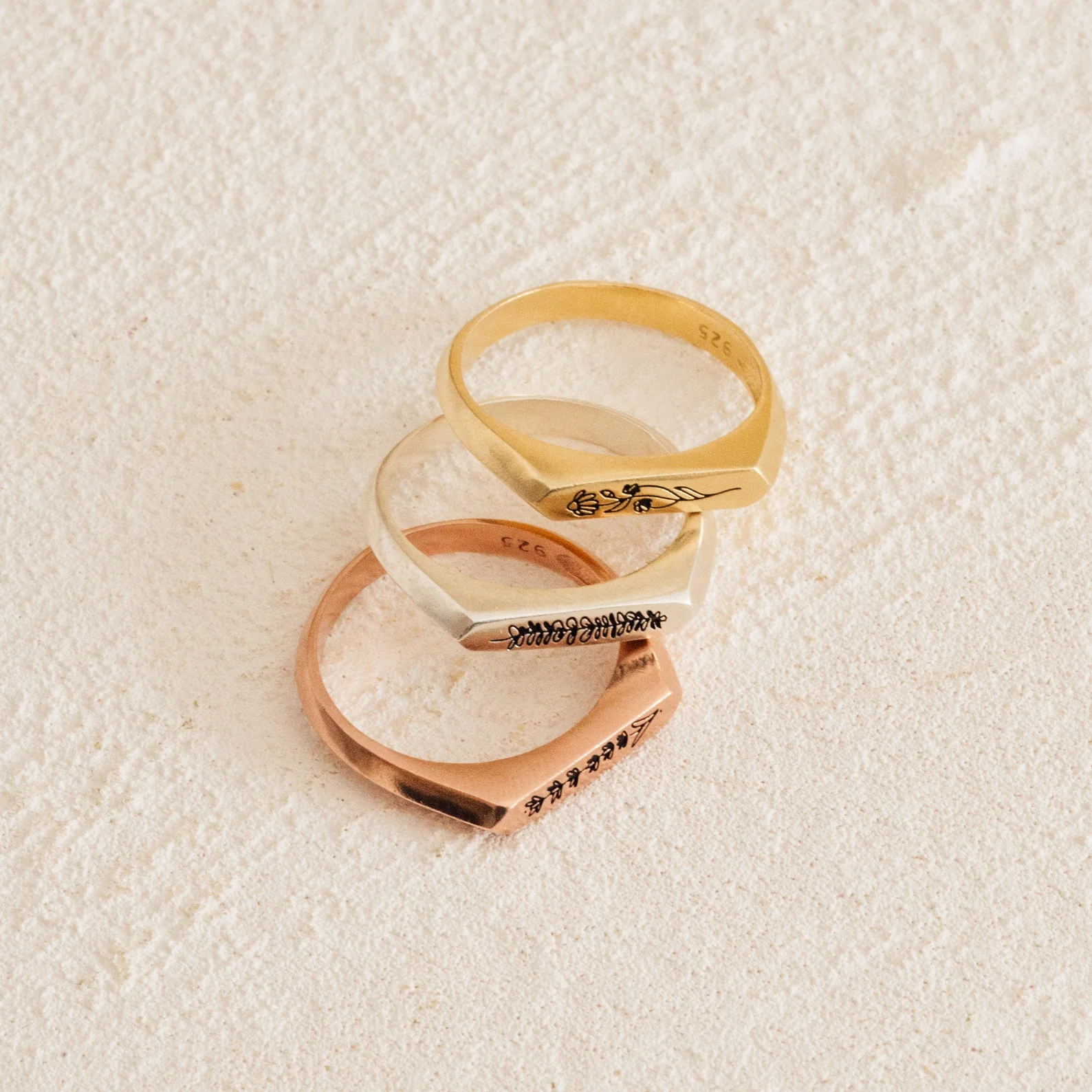 Thin Birth Flower Signet Ring - Image 5